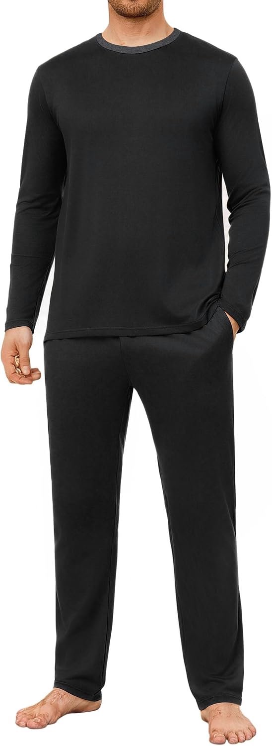 Pyjama voor heren, lang, katoen, tweedelig, voor de winter