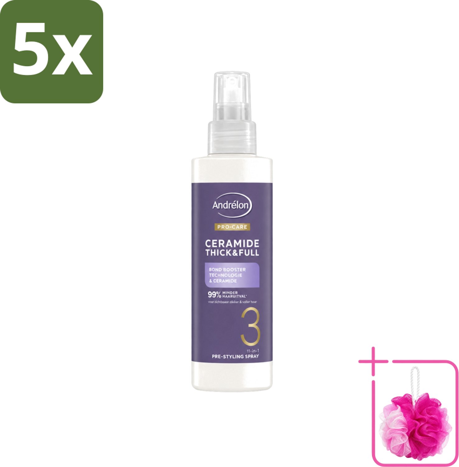 5 x Andrélon – Leave-In Spray – Pro Care Ceramide Thick & Full – 200 ml - Bulkverpakking - Haarkleur - Douchemop - Haartype