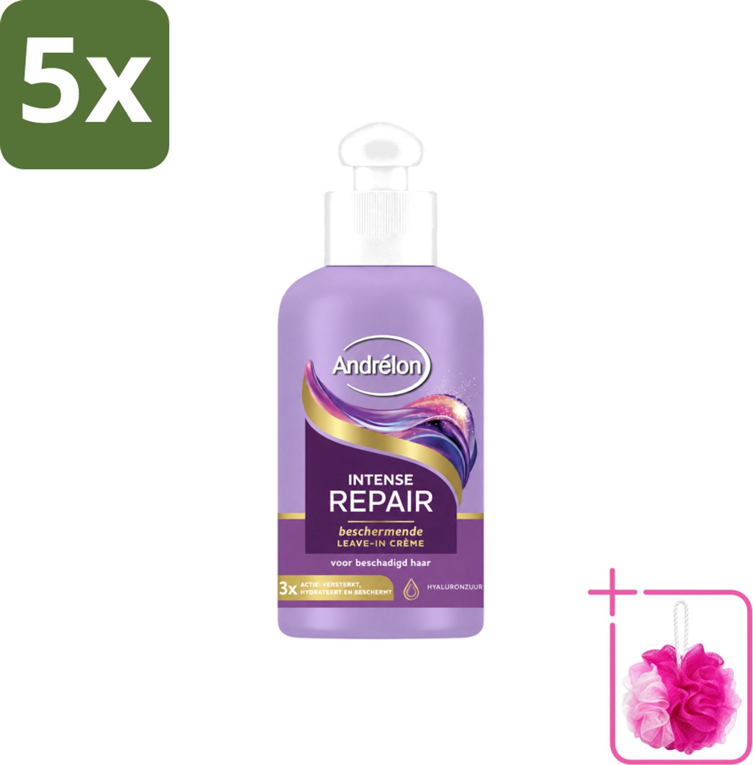 5 x Andrélon – Leave-In Crème – Intense Repair – 200 ml - Bulkverpakking - Haarverzorging - Douchemop - Droog haar