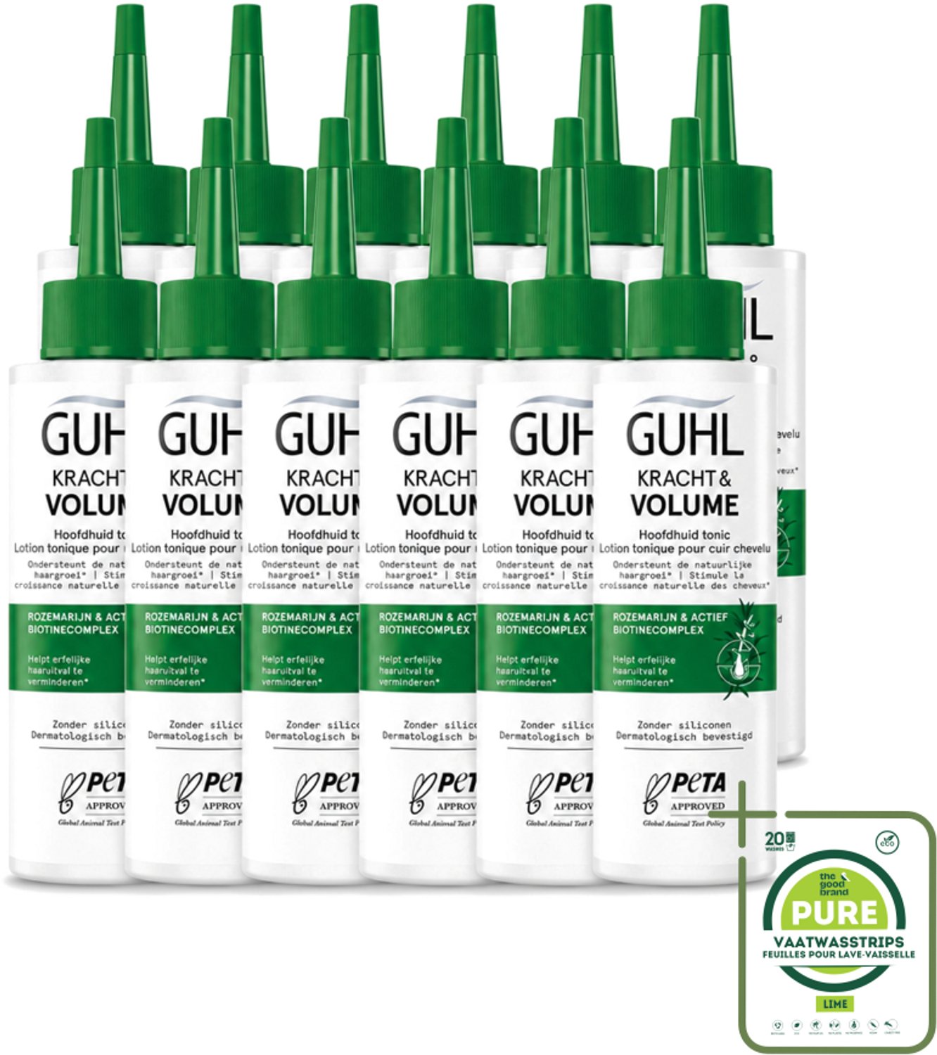 12 x Guhl – Scalp Tonic – Kracht & Volume – 125 ml - Grootverpakking - Vaatwasstrips - Haaruitval - Haargroei - Haarversterking - Haarwortels - Biotine