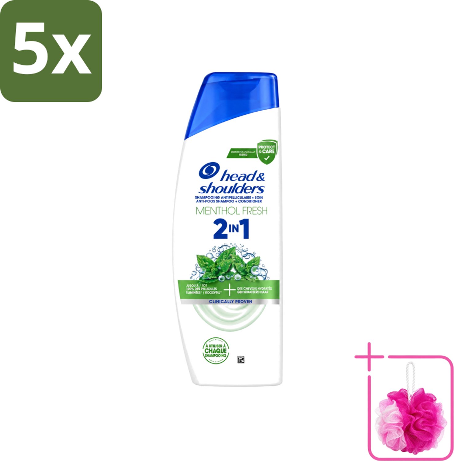 5 x Head & Shoulders – 2-in-1 – Menthol Fresh – 300 ml - Bulkverpakking - Anti-roos shampoo - Douchemop - 2-in-1 shampoo