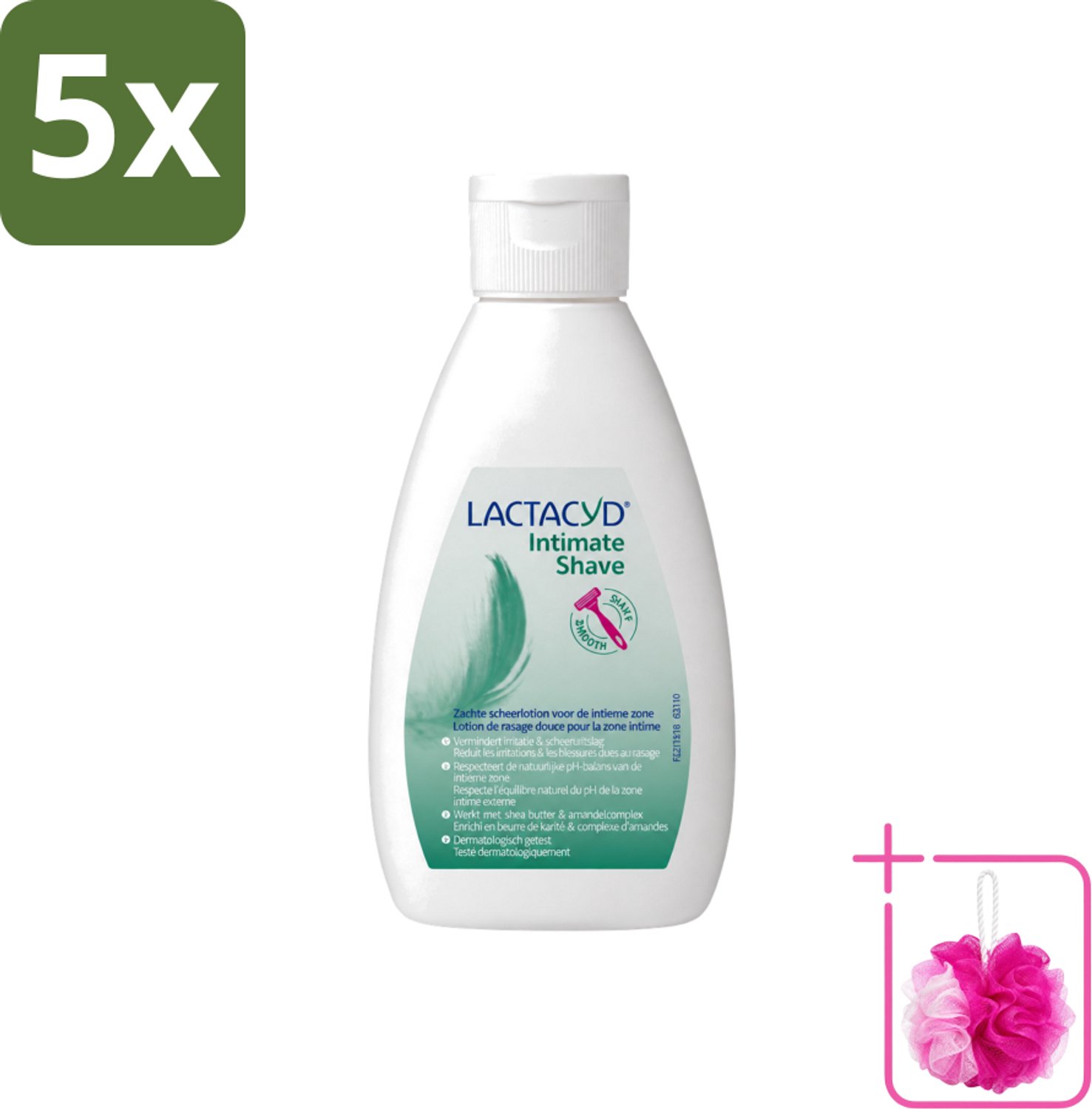 5 x Lactacyd – Intimate Shave – Scheerlotion – 200 ml - Bulkverpakking - Intieme scheerlotion - Douchemop - Gevoelige huid