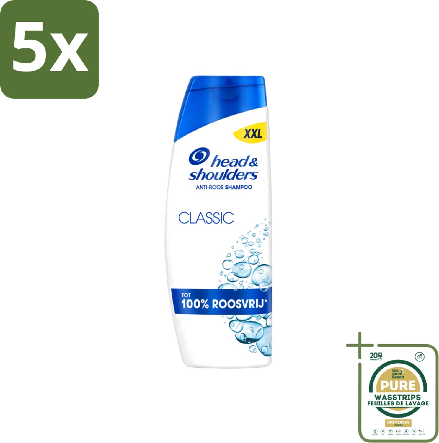5 x Head & Shoulders – Shampoo – Classic – 625 ml - Wasstrips - Anti-roos Shampoo - Roosvrij Shampoo - Hoofdhuid Verzorging - Schone Hoofdhuid - Fris Haar