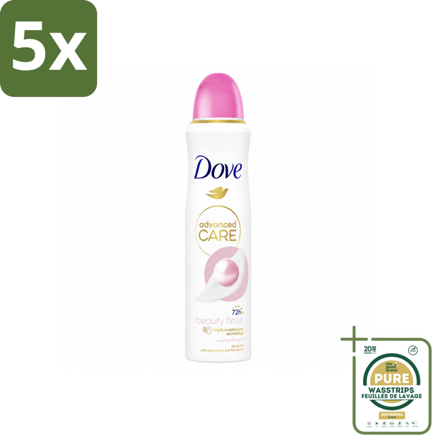 5 x Dove – Deodorant Spray – Beauty Finish – 150 ml - Wasstrips - Anti-perspirant Spray - Huidverzorging - Beauty Finish - Deodorant Spray - Stralende Huid