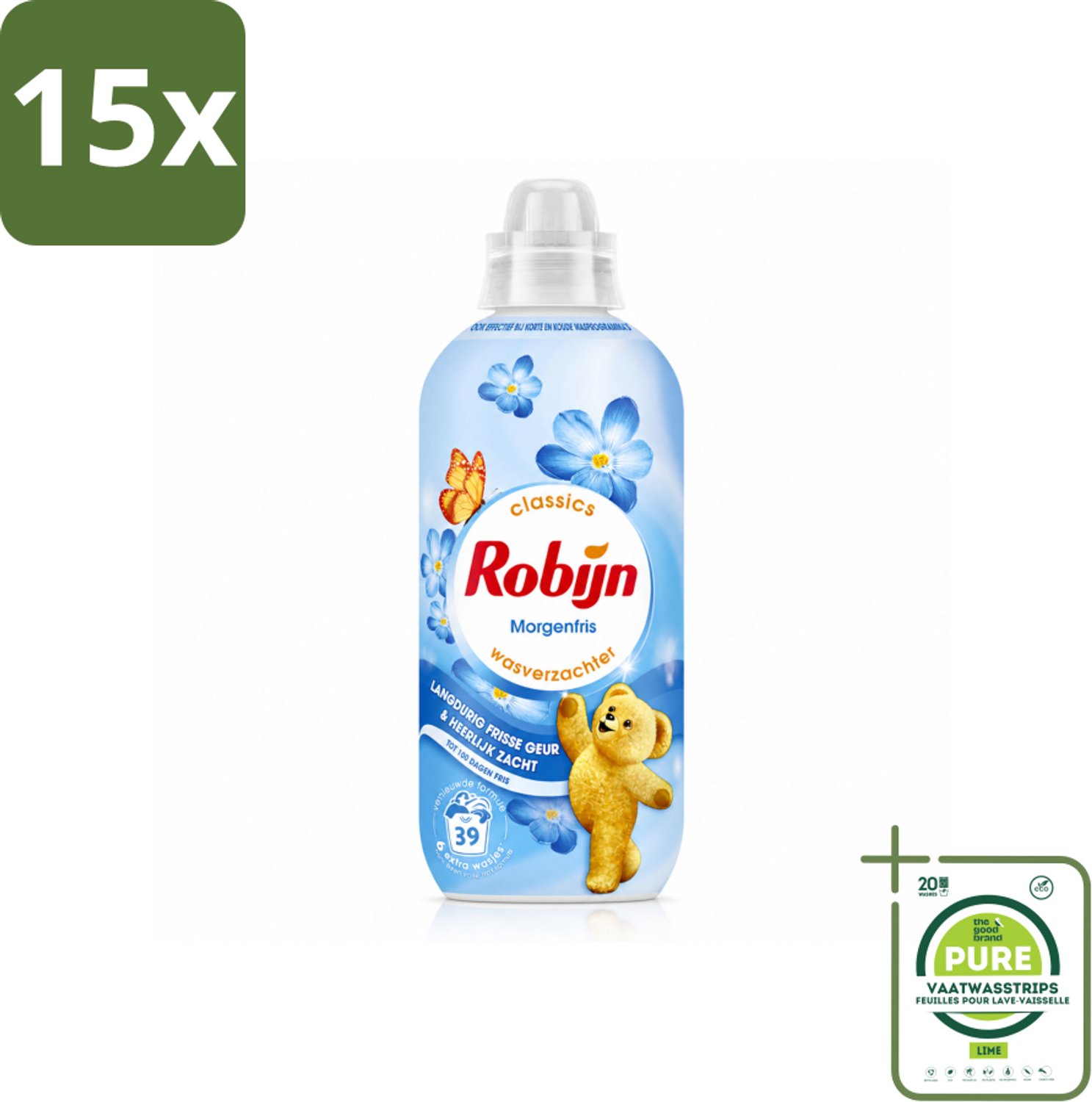 15 x Robijn – Wasverzachter – Morgenfris – 780 ml - Grootverpakking - Vaatwasstrips - Wasverzachter - Wasgeur - Kleding Verzachter - Frisse Geur - Slijtage Verminderen