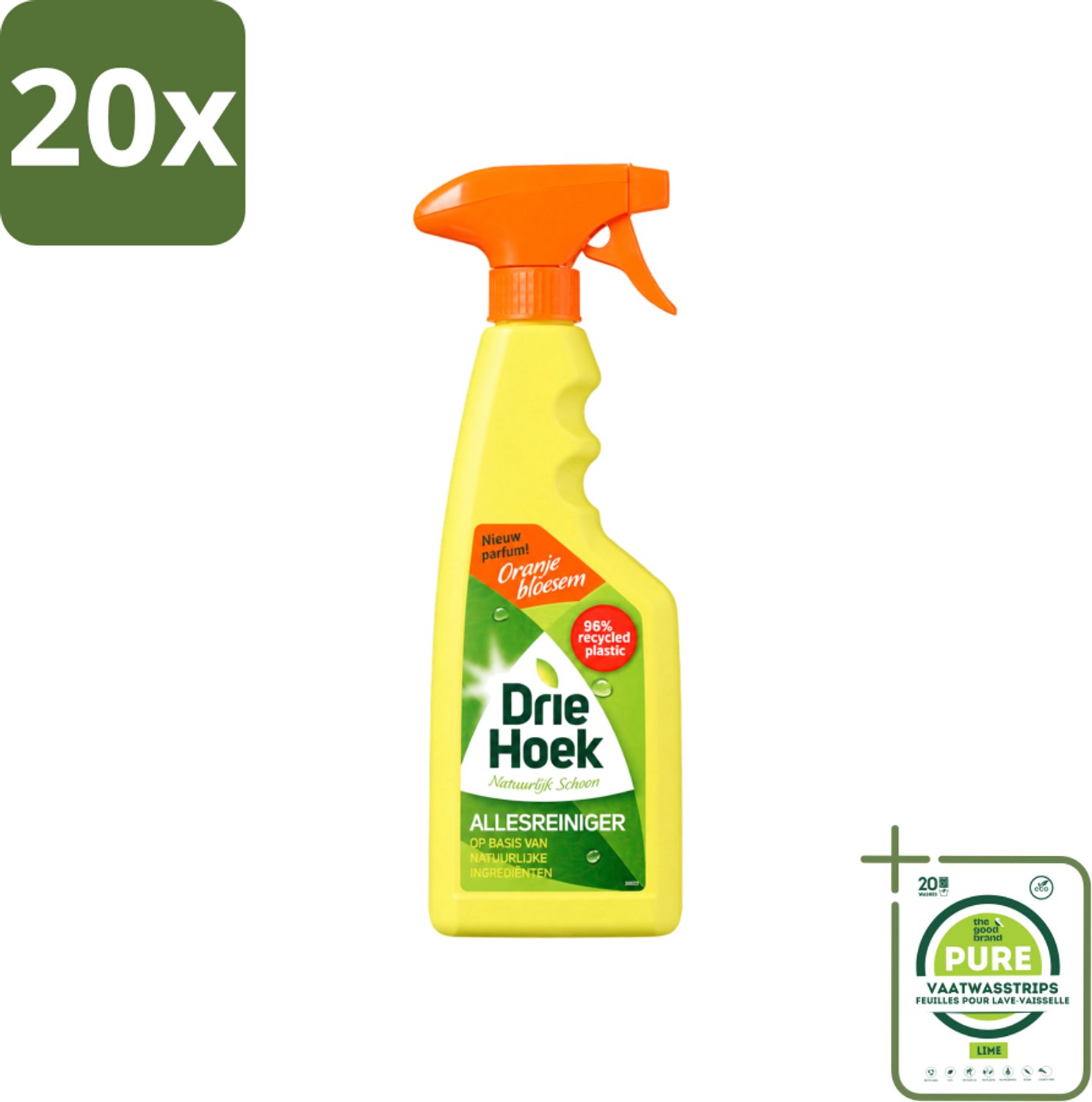 20 x Driehoek – Spray Allesreiniger – Oranjebloesem – 500 ml - Grootverpakking - Vaatwasstrips - Allesreiniger Spray - Reinigen - Hout Reinigen - Natuursteen Reinigen - Biologisch Afbreekbaar