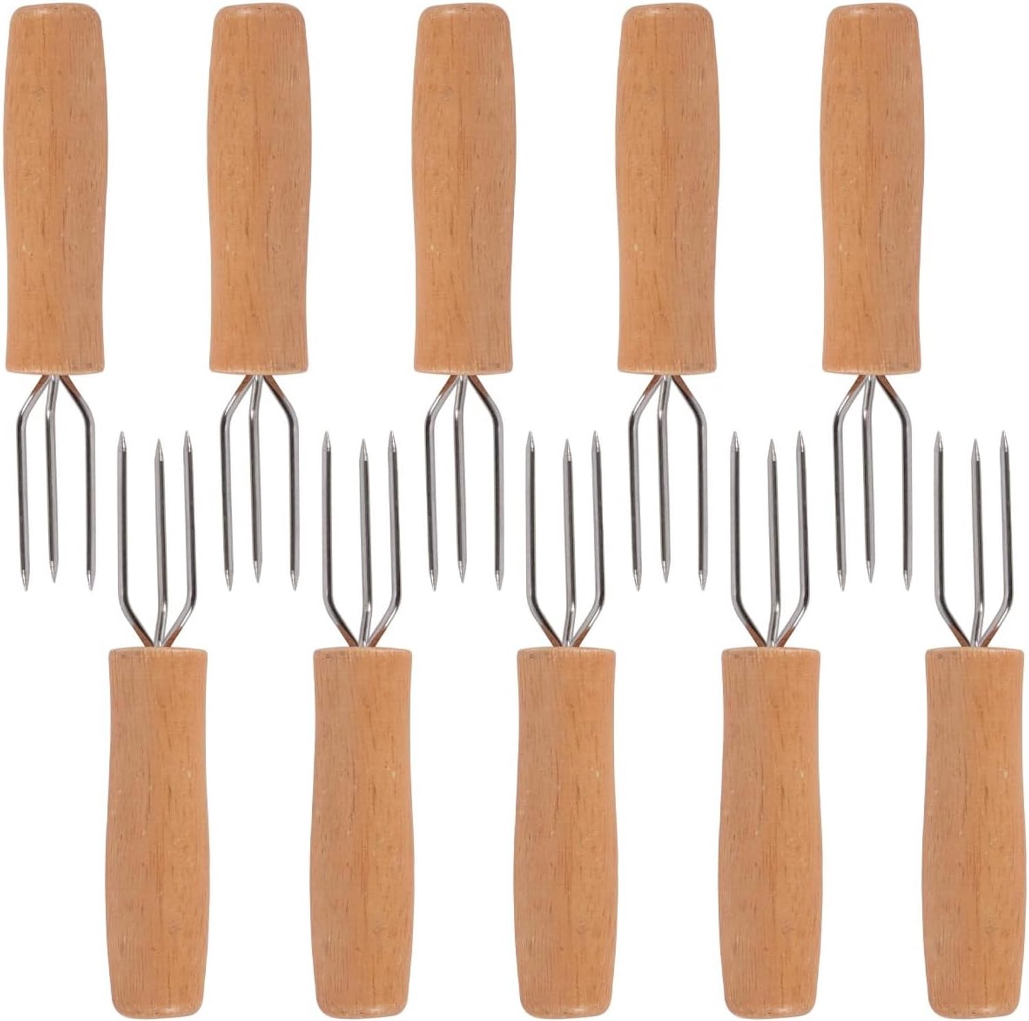 10 stuks ergonomische handgrepen, creatieve maïskolfvorken, roestvrij staal, maïskolfhouders, blijven stevig op hun plaats, vorken met tanden voor buitenkeukengereedschap