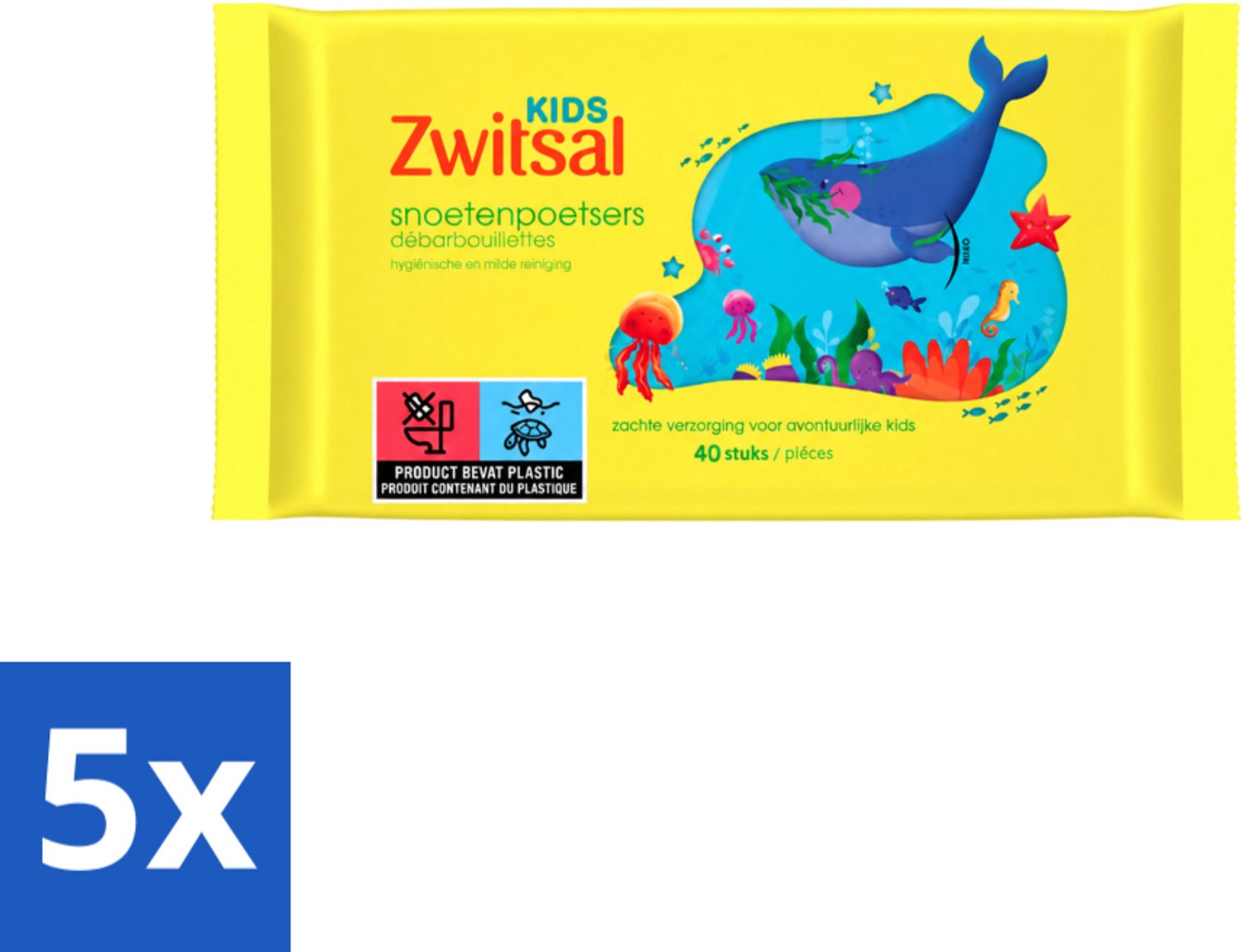 5 x Zwitsal Kids - Snoetenpoetsers - Voor Handjes en Snoetjes - 40 Doekjes - Voordeelverpakking - 5 stuks