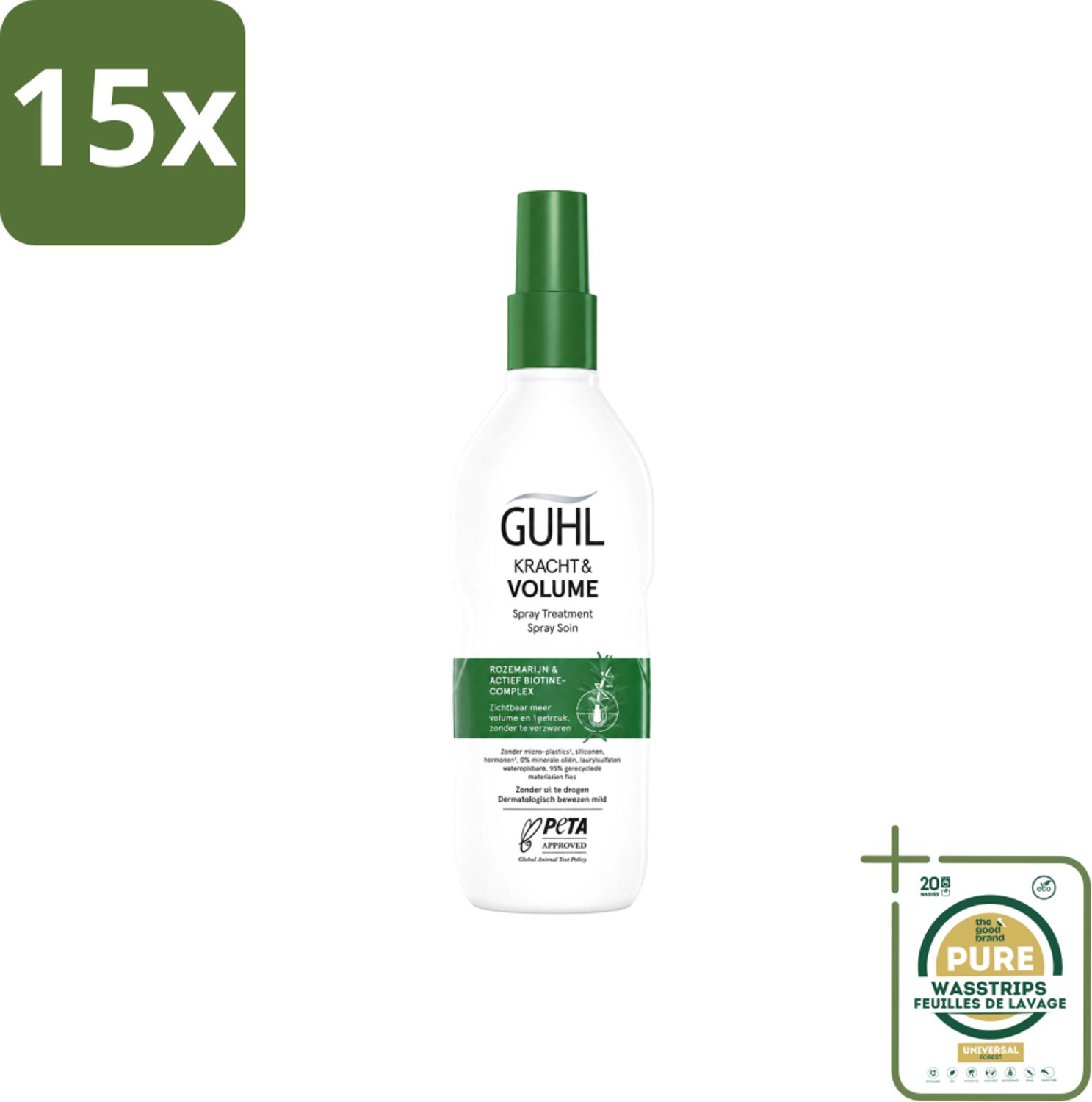 15 x Guhl – Spray Treatment – Kracht & Volume – 150 ml - Wasstrips - Haarversterking - Volumeboost - Kracht En Volume Spray - Haaruitval Voorkomen - Biotine Spray