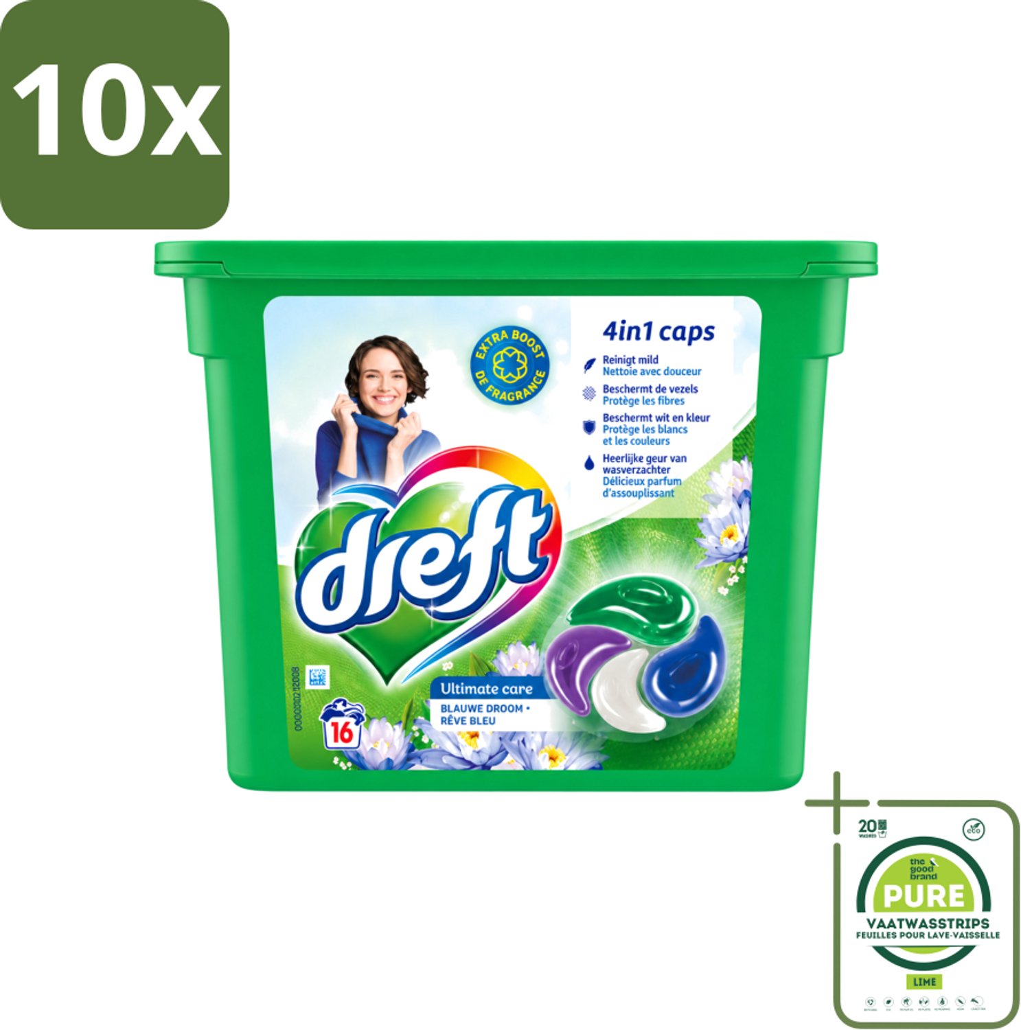 10 x Dreft - Wasmiddelcapsules 4in1 - Gekleurde Was - Blauwe Droom - 16 Wasbeurten - Grootverpakking - Vaatwasstrips - Wasmiddelcapsules - Blauwe Droom - Kleurbescherming - Frisheid - Wasgoed Reinigen