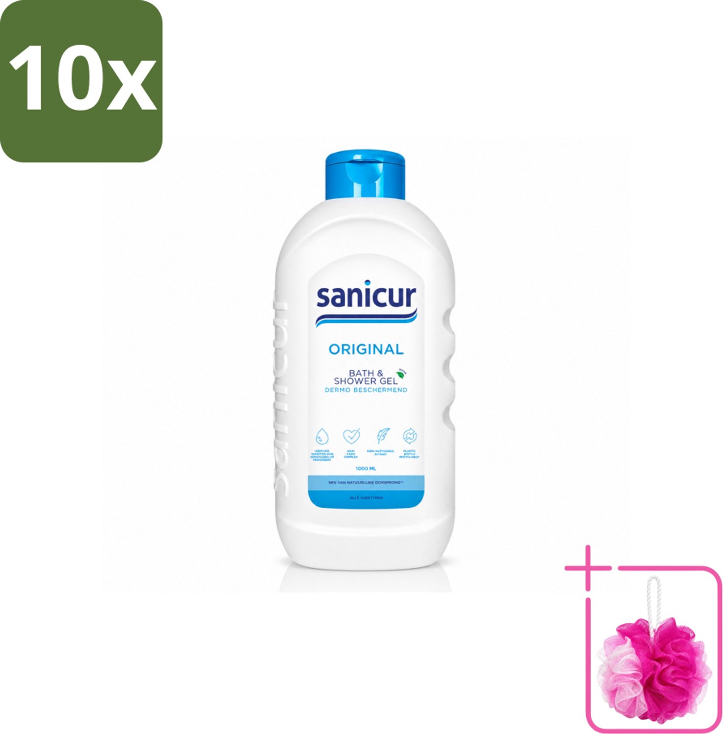 10 x Sanicur – Bad & Douchegel – Original – 1000 ml - Bulkverpakking - Bad en douche gel - Douchemop - Huidverzorging