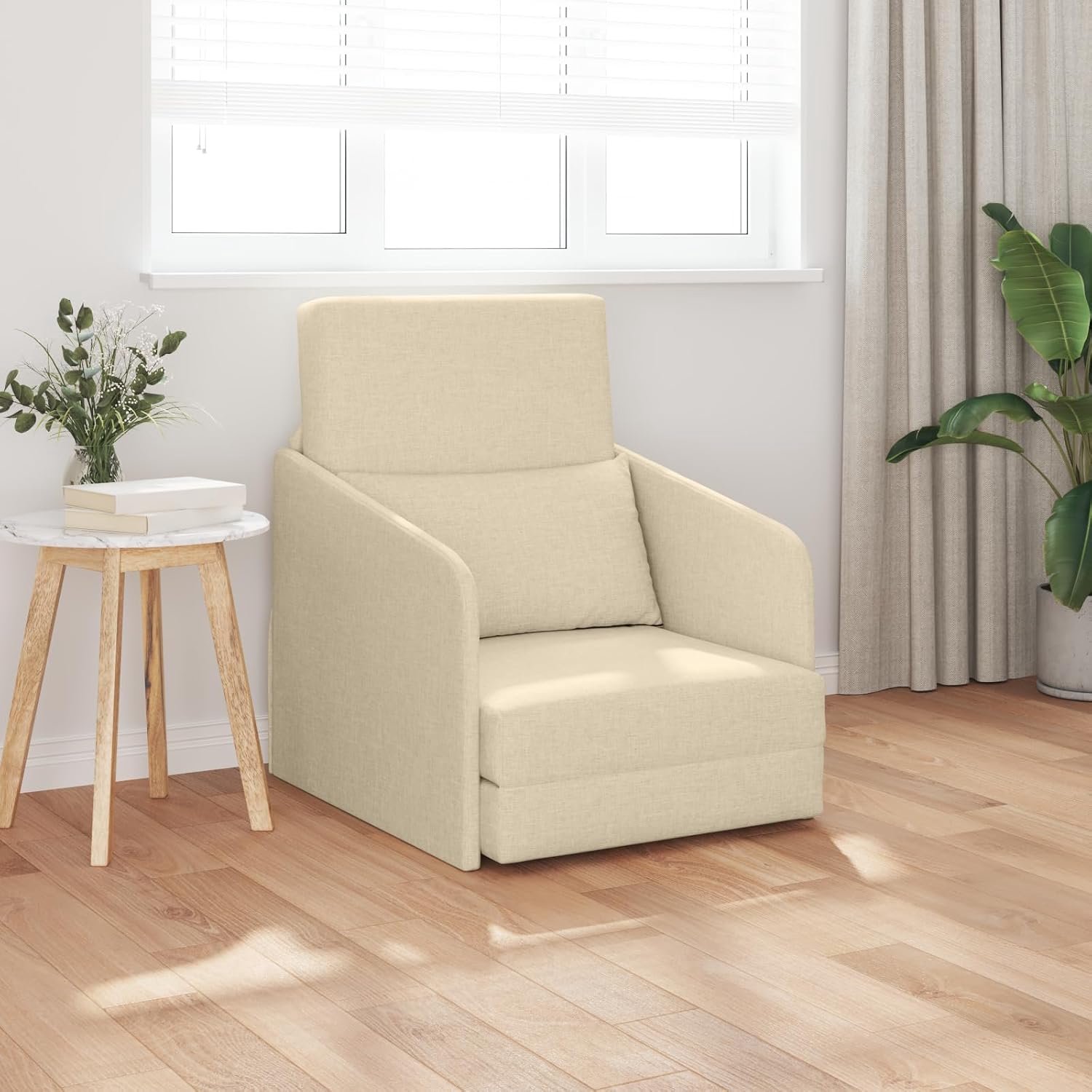 2-in-1 slaapbank, crème, 65 x 80 x 83 cm, stof, van stof tot bed, van stoel tot bed, compact, voor woonkamer, slaapkamer, leesstoel, relaxmeubel