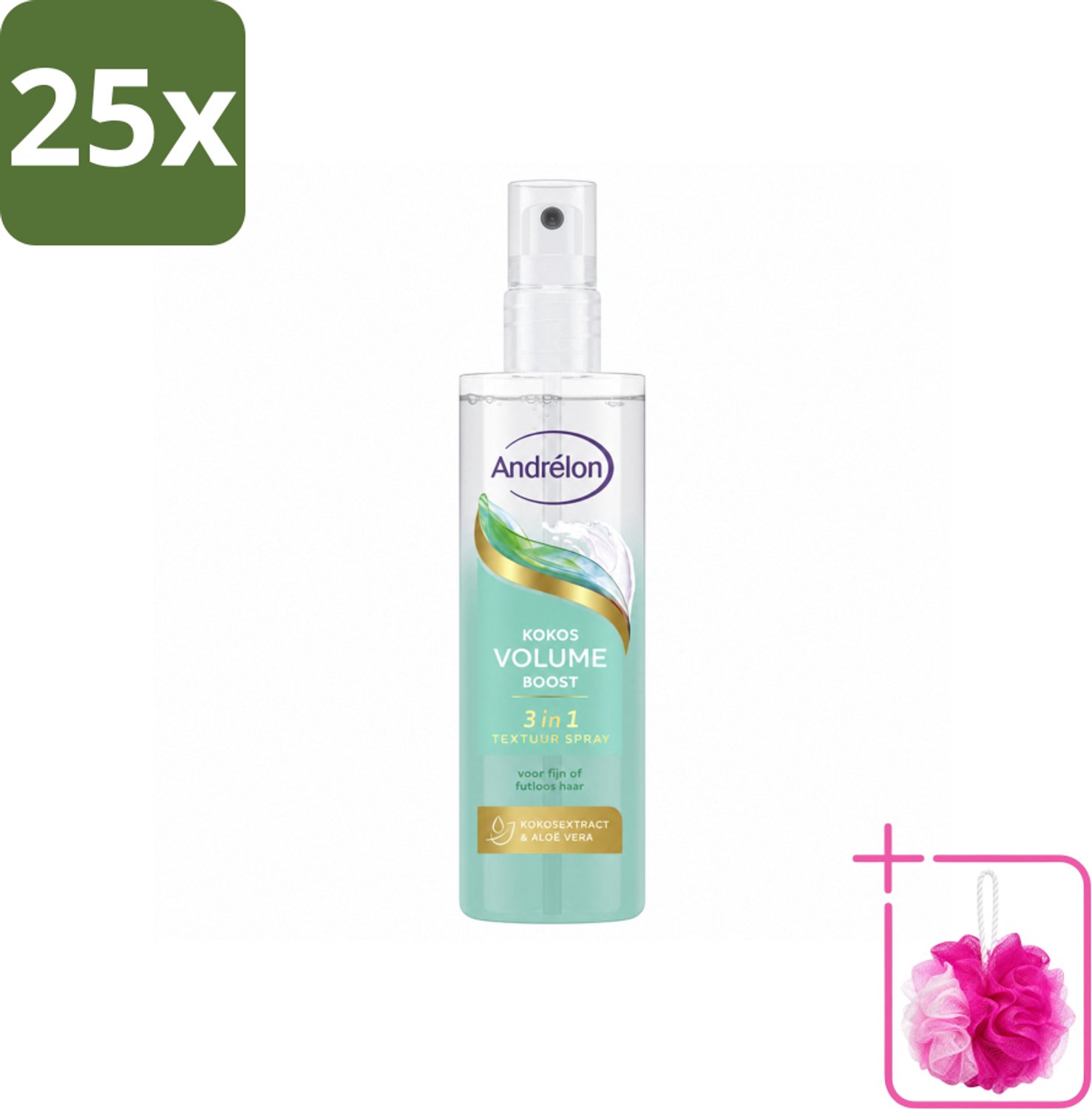 25 x Andrélon – Textuur Spray 3-in-1 – Kokos Volume Boost – 150 ml - Bulkverpakking - Haar volume - Douchemop - Haar structuur