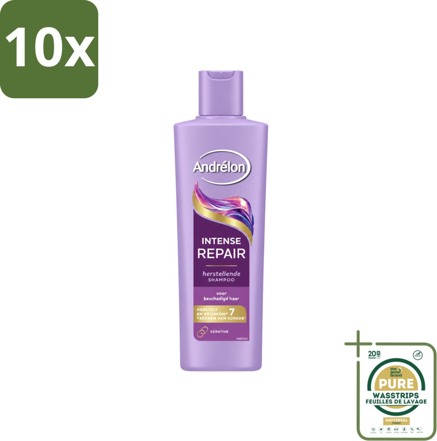 10 x Andrélon – Shampoo – Intense Repair – 250 ml - Wasstrips - Haar Herstellen - Beschadigd Haar - Keratine Shampoo - Haar Beschermen - Haar Herstel