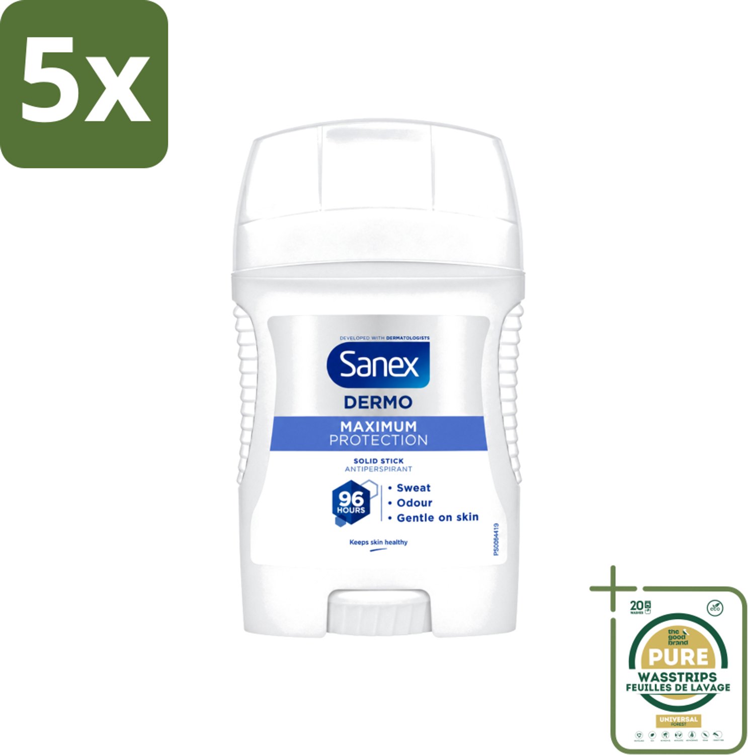 5 x Sanex – Deodorant Stick – Maximum Protection 96H – 50 ml - Wasstrips - Anti-transpirant Stick - 96 Uur Bescherming - Deodorant Stick - Huidbescherming - Zweetbehandeling