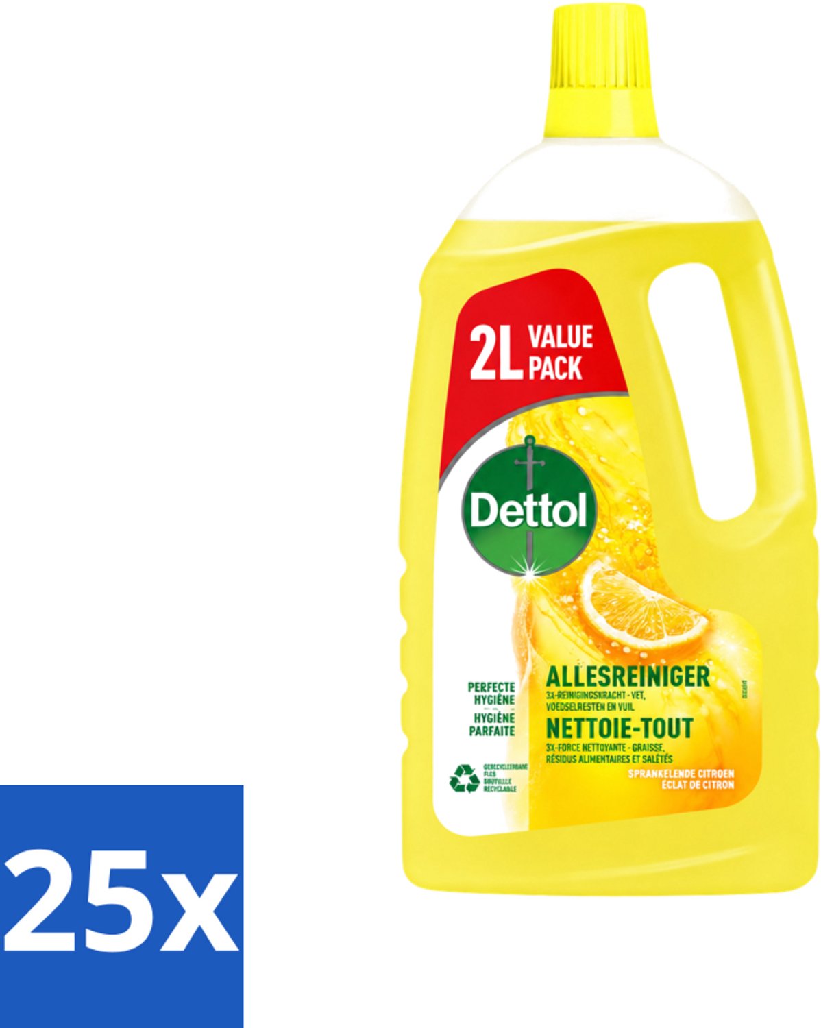 25 x Dettol - Allesreiniger - Sprankelende Citroen - Perfecte Hygiëne - 2L - Voordeelverpakking - 25 stuks