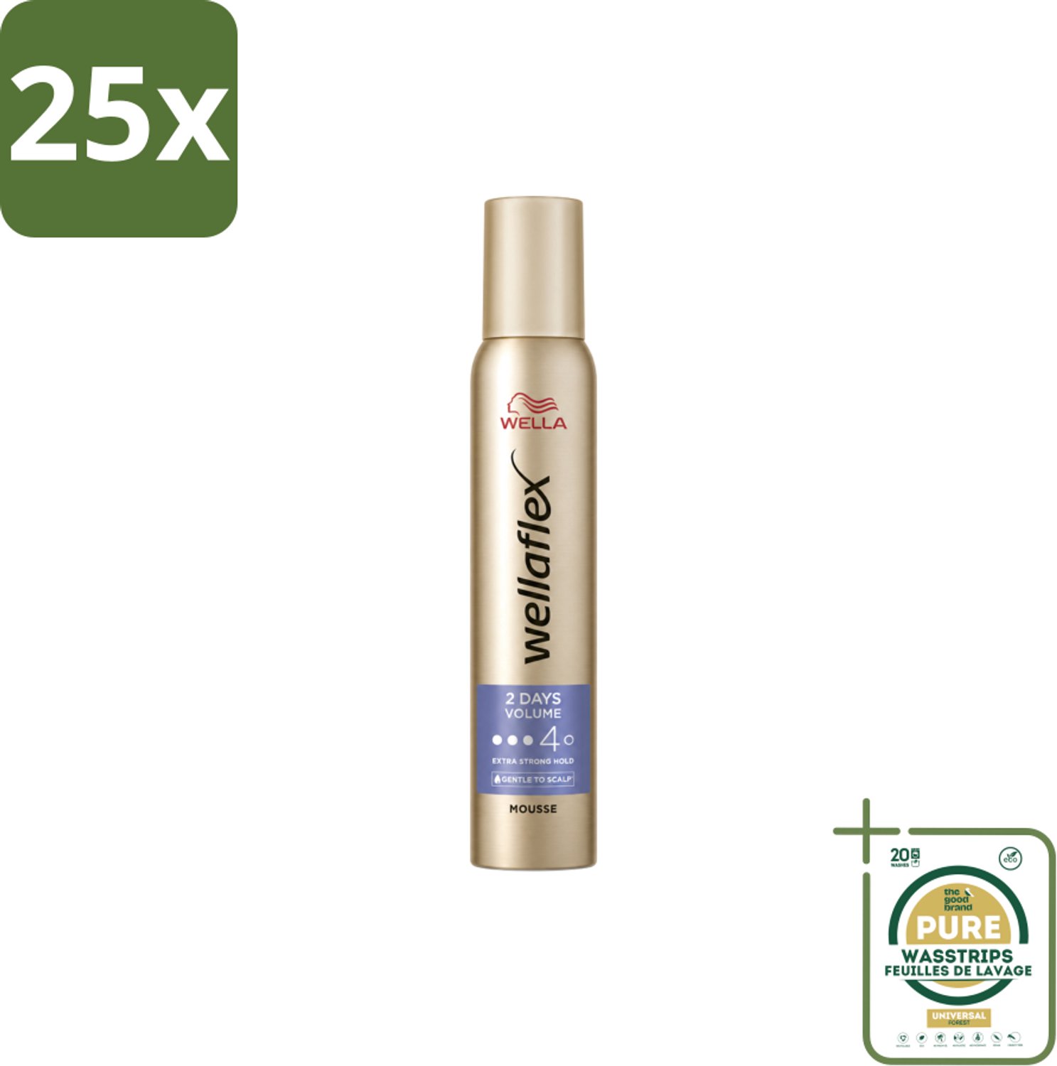 25 x Wella – Flex 2 Days Volume – Haarmousse – 200 ml - Wasstrips - Haarmousse - Volume - Haarfixatie - Haarverzorging - Haarverdikkend