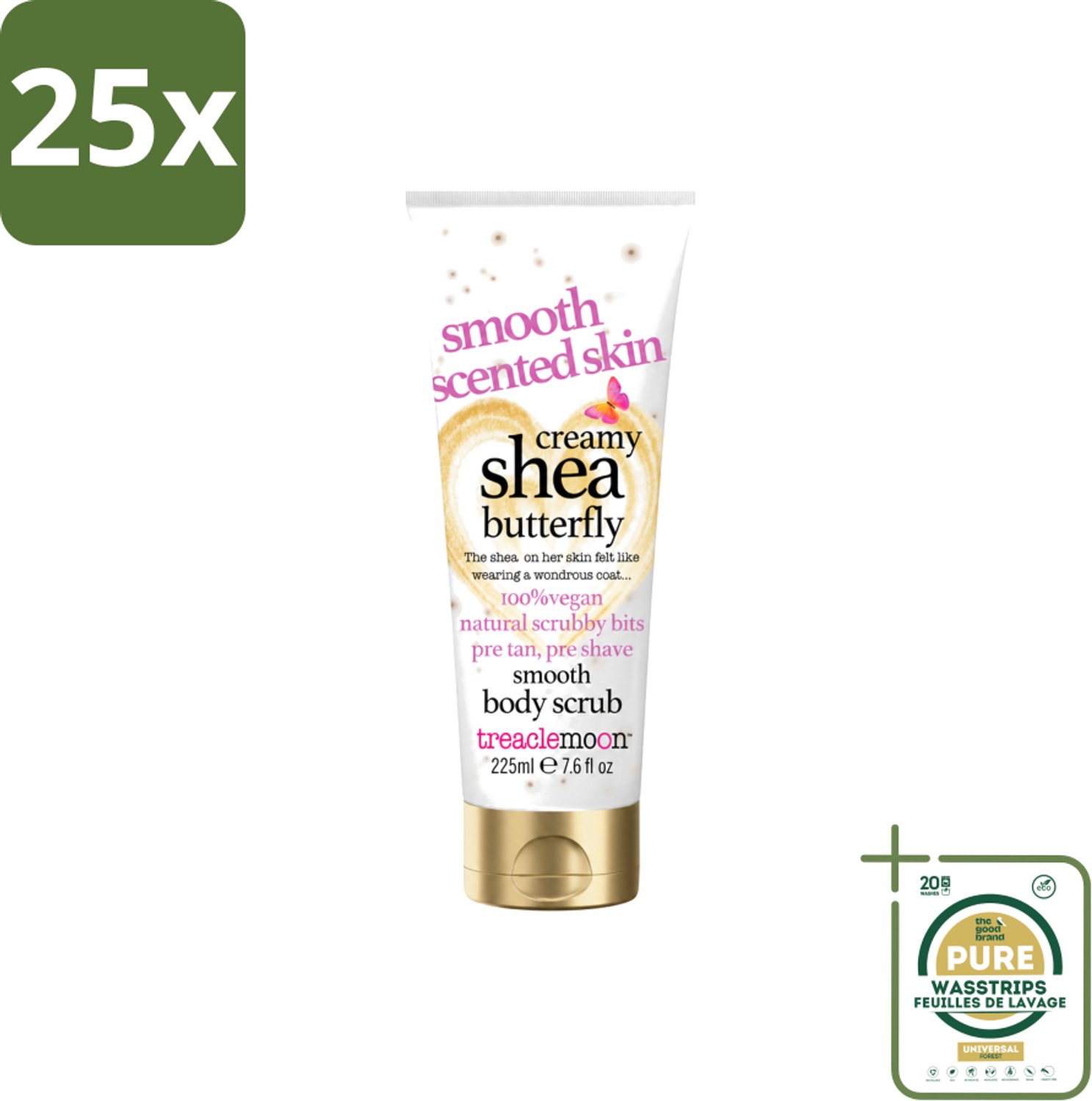25 x Treaclemoon – Body Scrub – Creamy Shea Butterfly – 225 ml - Wasstrips - Bodyscrub - Huidverzorging - Exfoliatie - Shea Boter - Kokosnoot