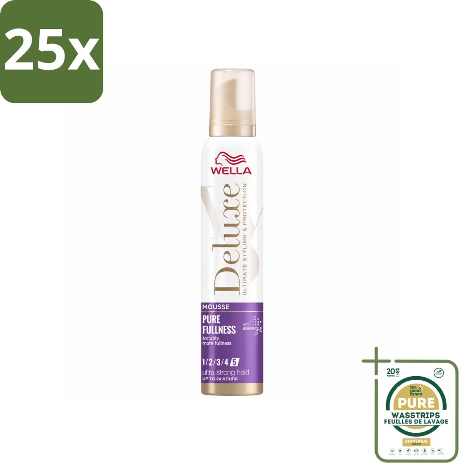 25 x Wella – Deluxe Pure Fullness – Haarmousse – 200 ml - Wasstrips - Haarmousse - Volume - Haarbescherming - Kerashield 5 - Anti-pluis