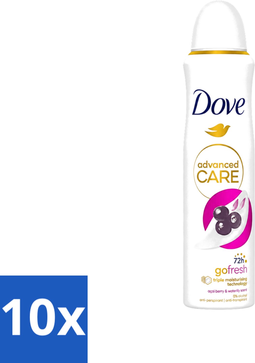 10 x Dove - Deospray - Acai Bes & Waterlelie - 150 ml - Voordeelverpakking - 10 stuks