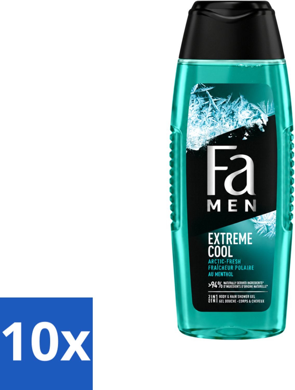 10 x Fa Men - Extreme Cool - 2 in 1 Douchegel & Shampoo - Menthol - 250 ml - Voordeelverpakking - 10 stuks