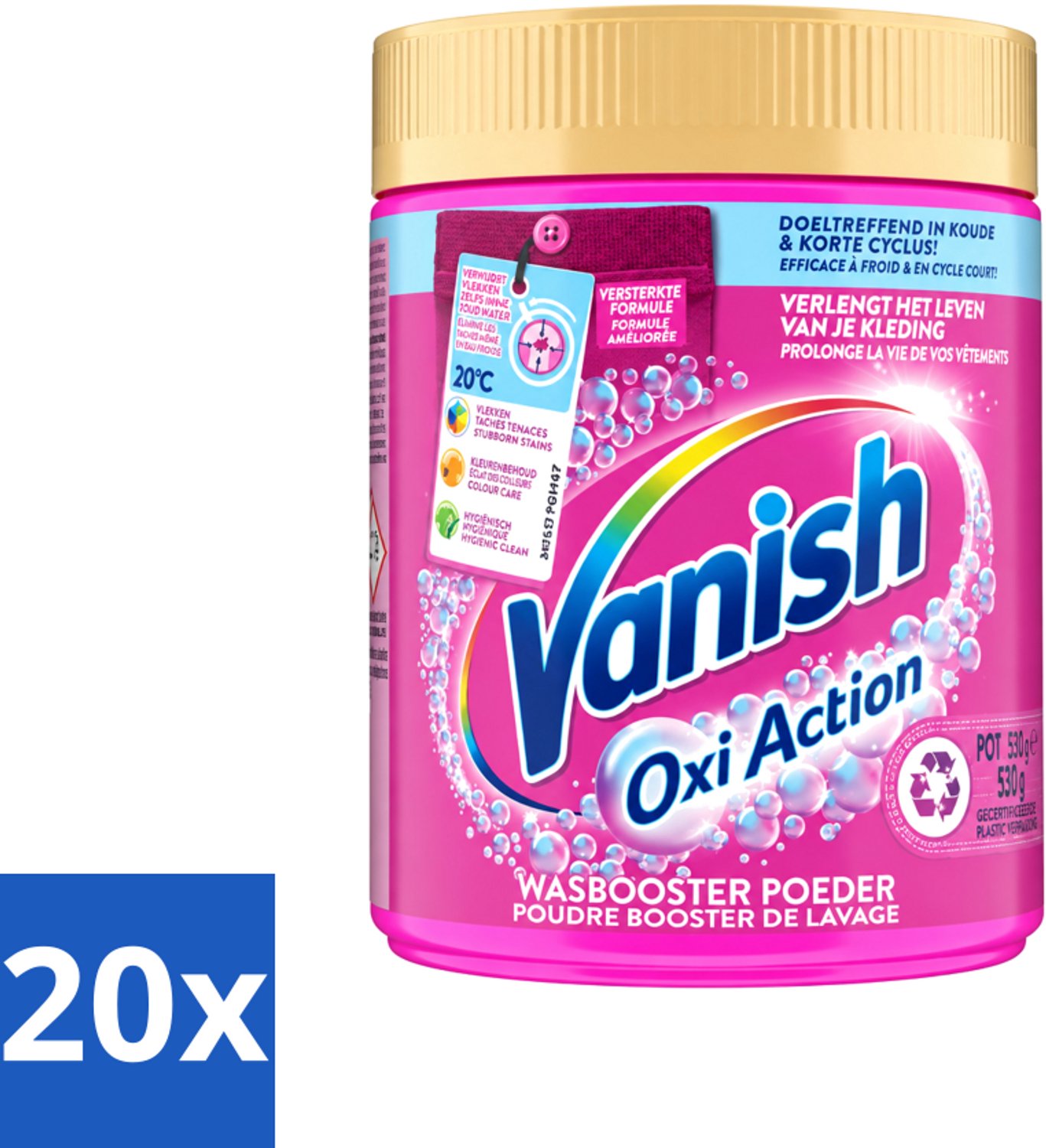 20 x Vanish Oxi Action - Vlekkenverwijderaar Poeder - Zonder Bleek - Gekleurde Was - 530 Gram - Voordeelverpakking - 20 stuks