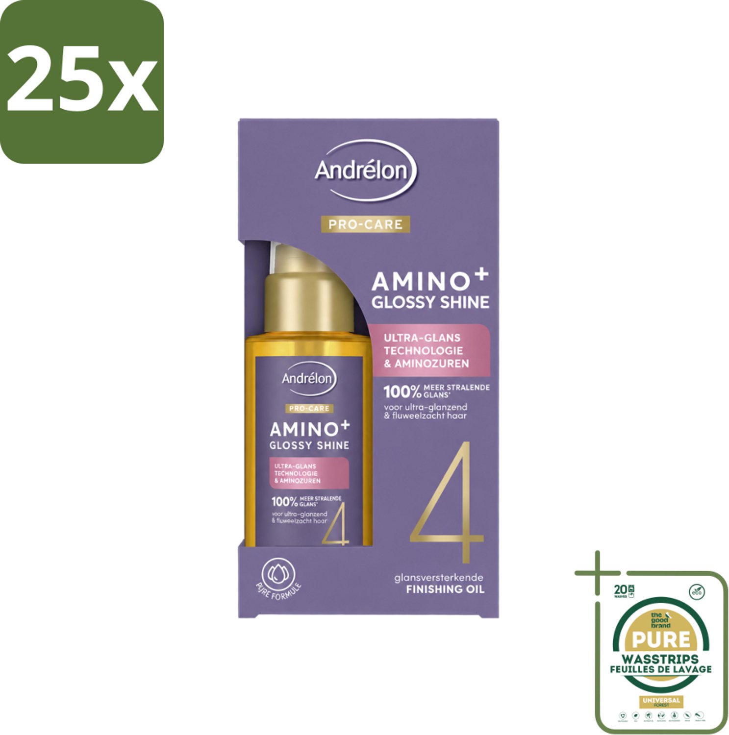25 x Andrélon – Finishing Oil – Pro Care Amino+ Glossy Shine – 50 ml - Wasstrips - Haarverzorging - Haaroppervlak - Glans - Haarpunten - Pluiscontrole