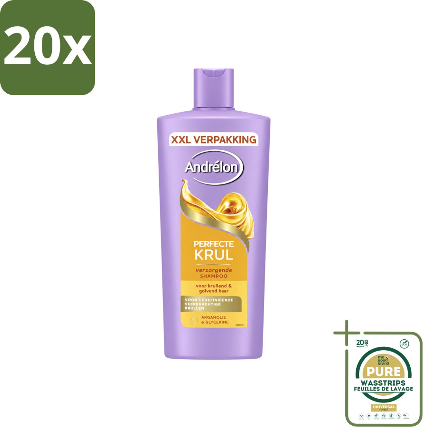 20 x Andrélon – Shampoo – Perfecte Krul – 685 ml - Wasstrips - Krullend Haar - Haar Verzorging - Shampoo - Perfecte Krul - Arganolie