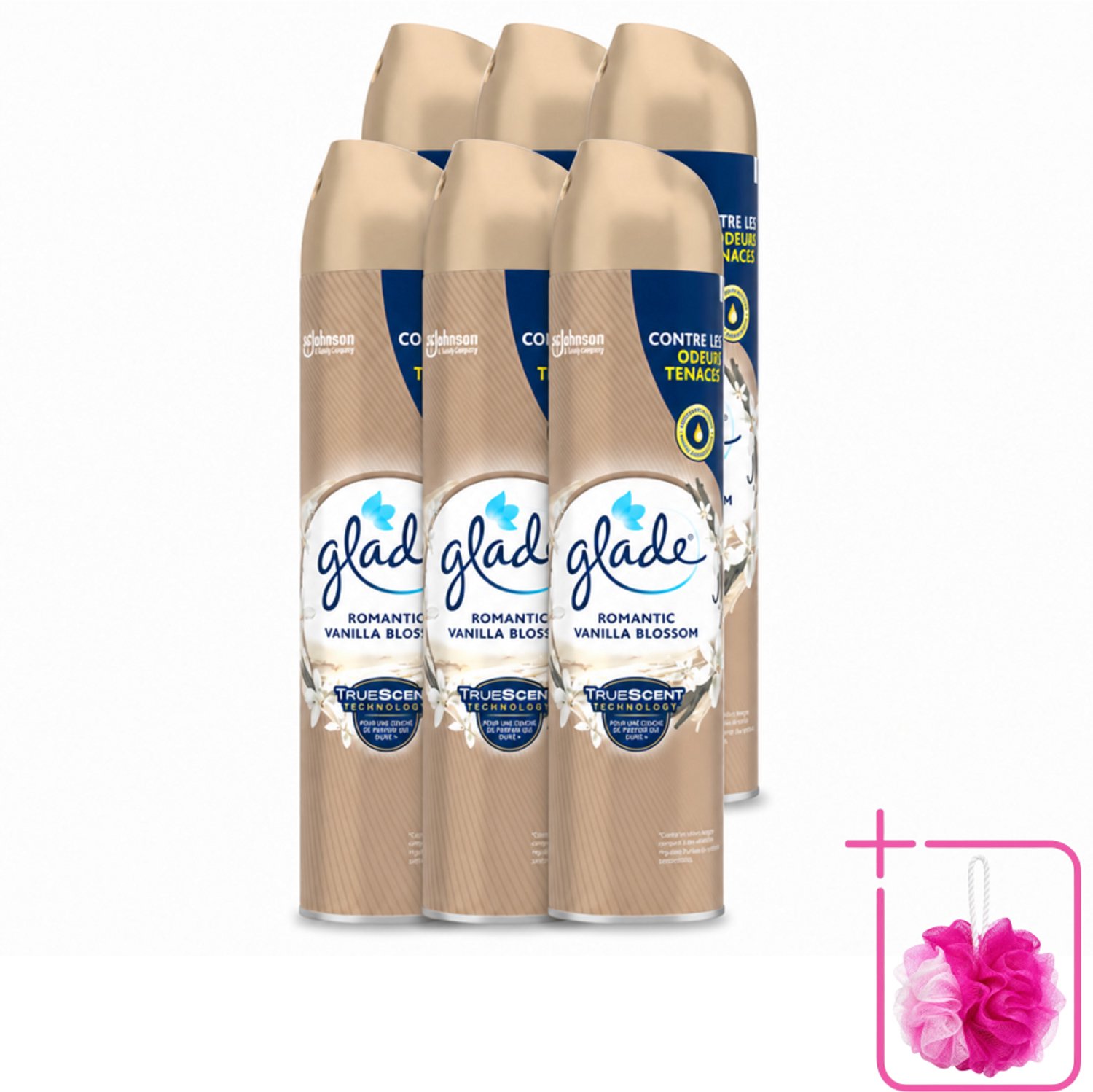 6 x Glade – Luchtverfrisser Spray – Romantic Vanilla Blossom – 300 ml - Bulkverpakking - Luchtverfrisser - Douchemop - Geur spray