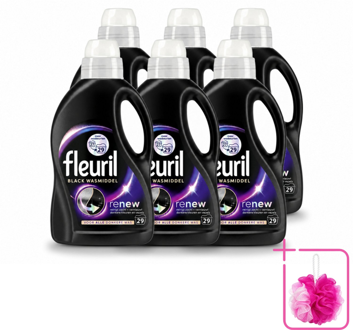 6 x Fleuril – Wasmiddel - Black – 29 wasbeurten – 1,305 L - Bulkverpakking - Wasmiddel zwart - Douchemop - Kleurbehoud zwart