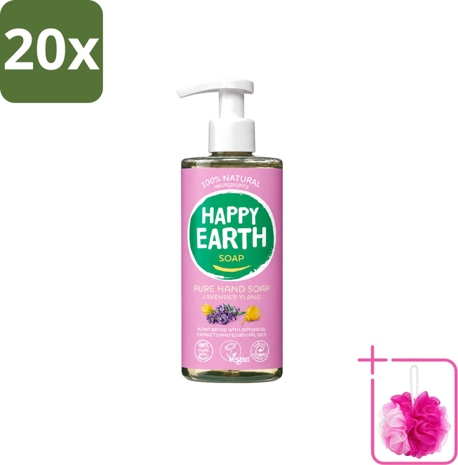 20 x Happy Earth – Handzeep – 100% Natuurlijk Lavender Ylang – 300 ml - Bulkverpakking - Natuurlijke handzeep - Douchemop - Vegan handzeep