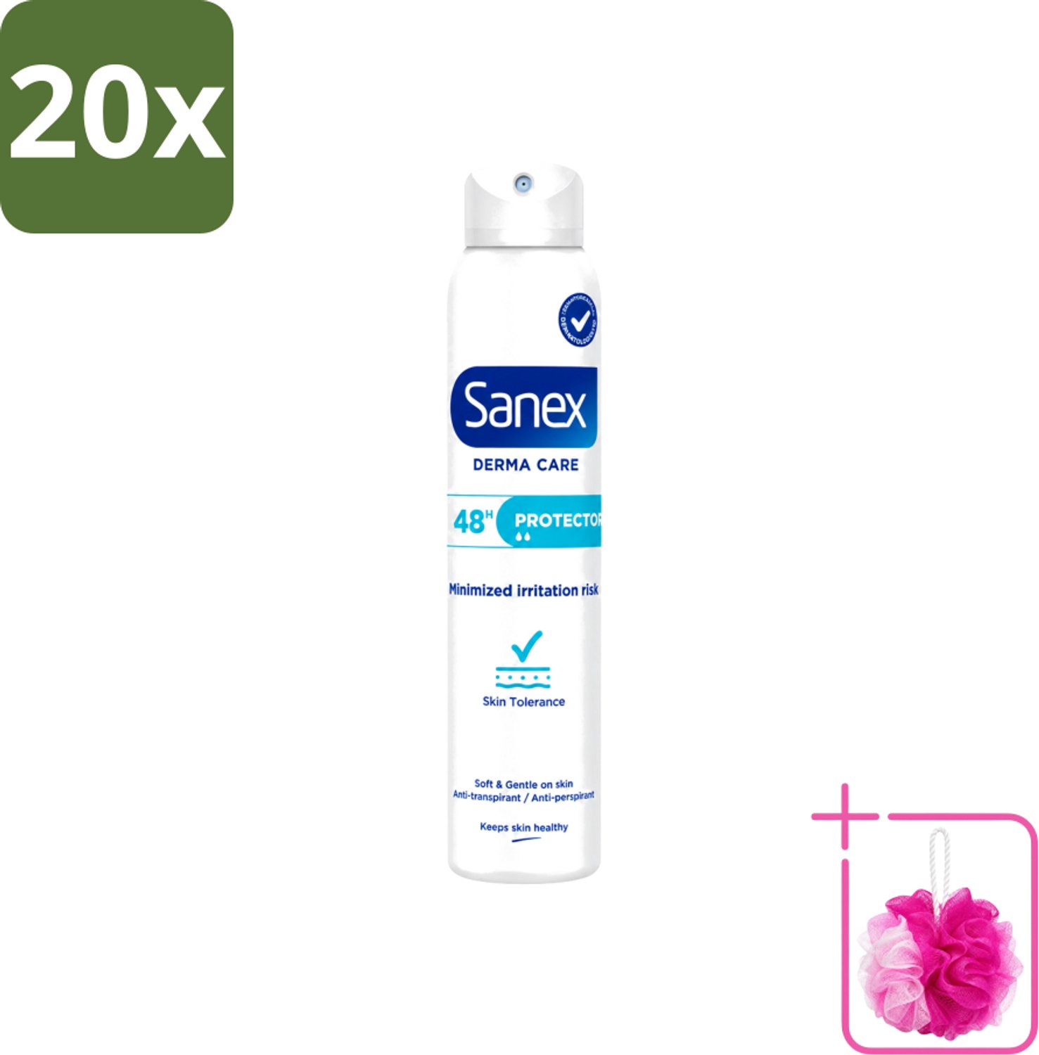 20 x Sanex – Deodorant Spray – Dermo Protector – 200 ml - Bulkverpakking - Huidbescherming - Douchemop - Zweetbehandeling
