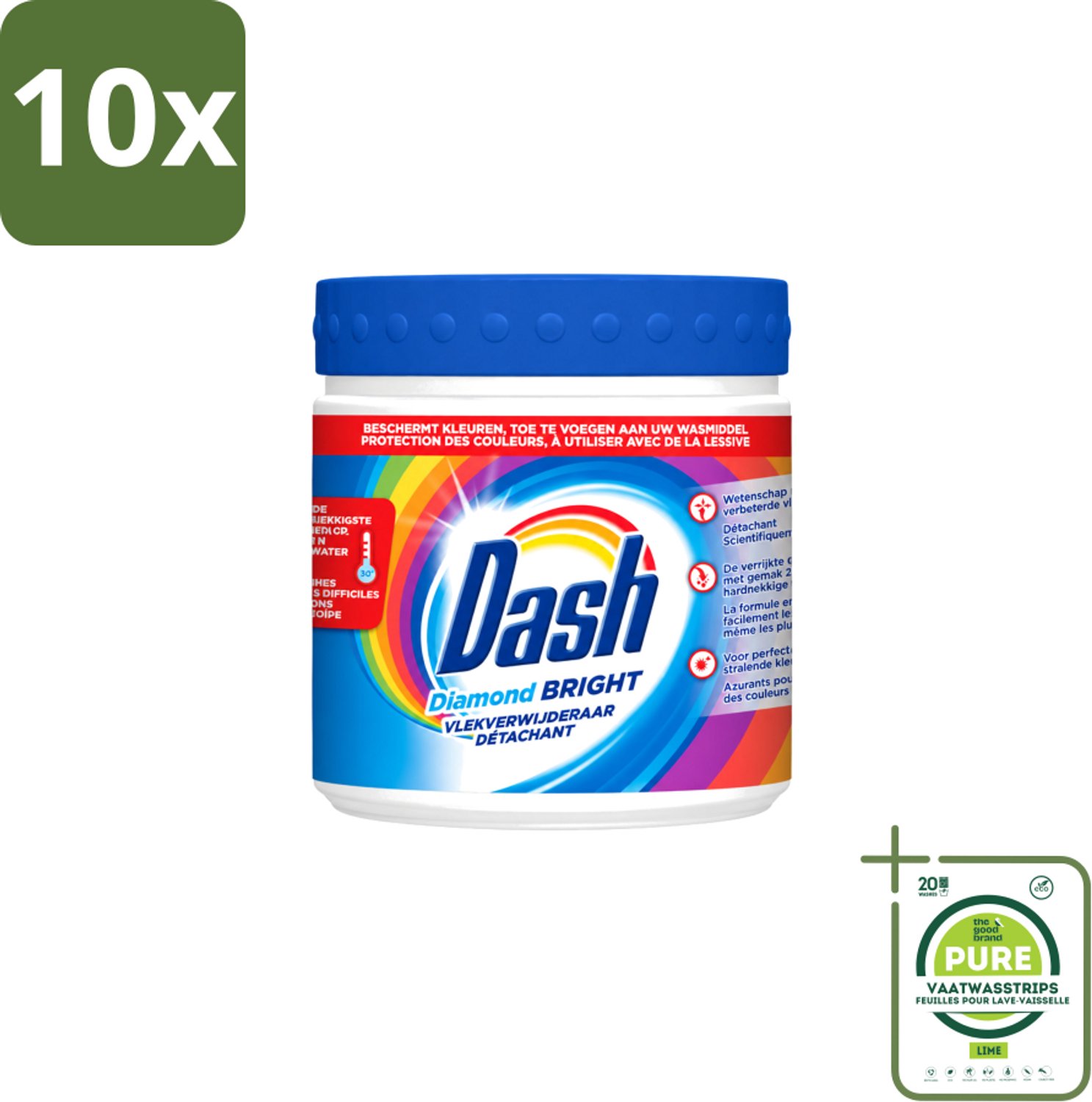 10 x Dash – Vlekverwijderaar – Diamond Bright Kleur – 500 g - Grootverpakking - Vaatwasstrips - Waspoeder - Vlekverwijderaar - Kleurherstel - Wasmiddel - Oksyfoam