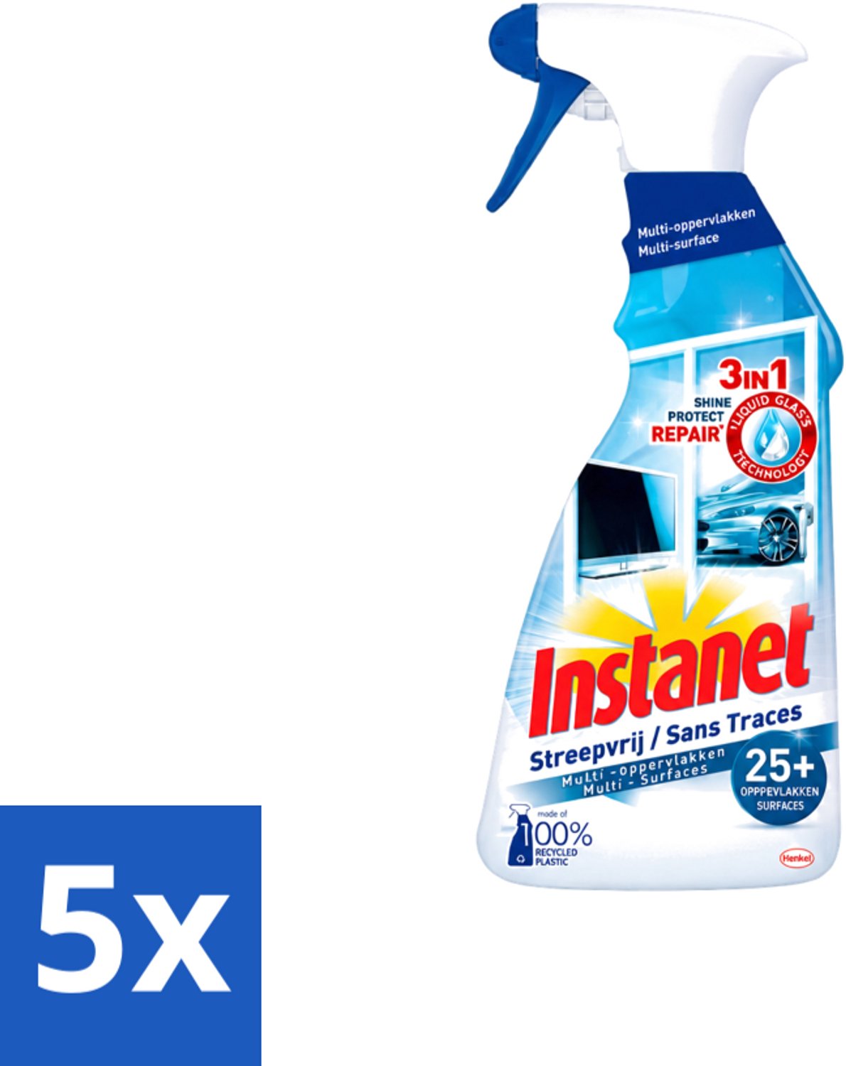 5 x Instanet - Schoonmaakspray - Streepvrij - 3 in 1 - Multi-Oppervlakken - 725 ml - Voordeelverpakking - 5 stuks