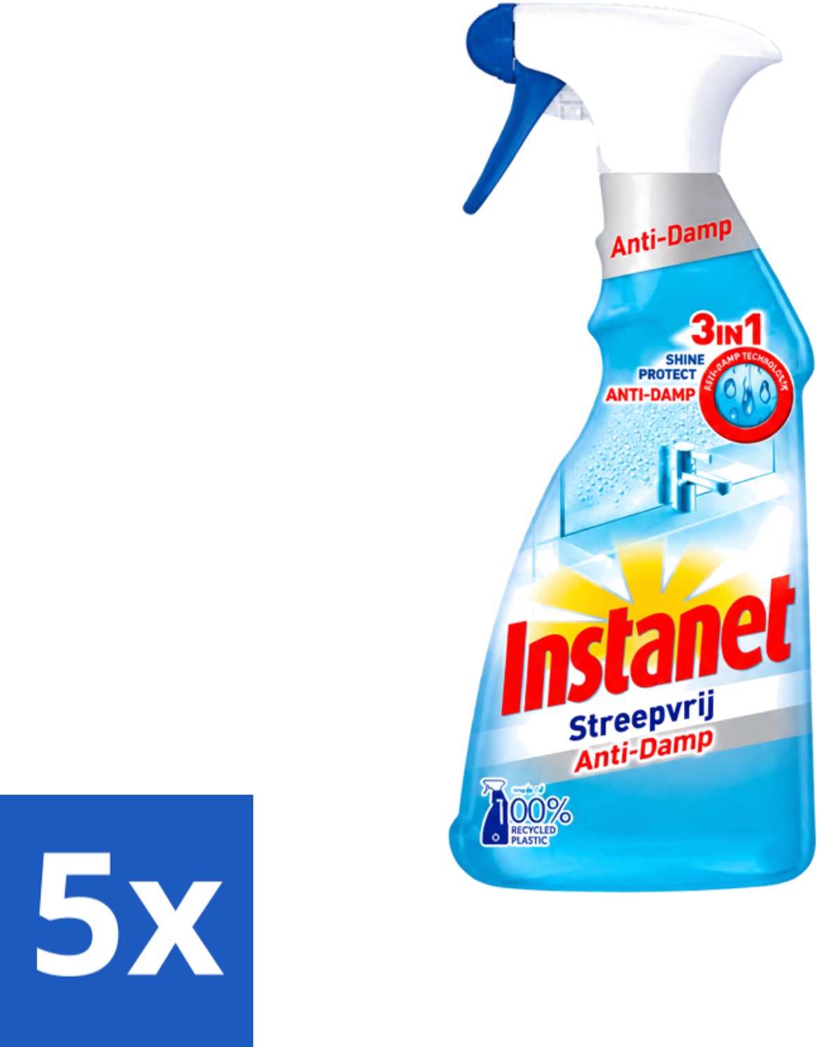 5 x Instanet - Schoonmaakspray - Anti-Damp - Streepvrij - 3in1 - 500 ml - Voordeelverpakking - 5 stuks