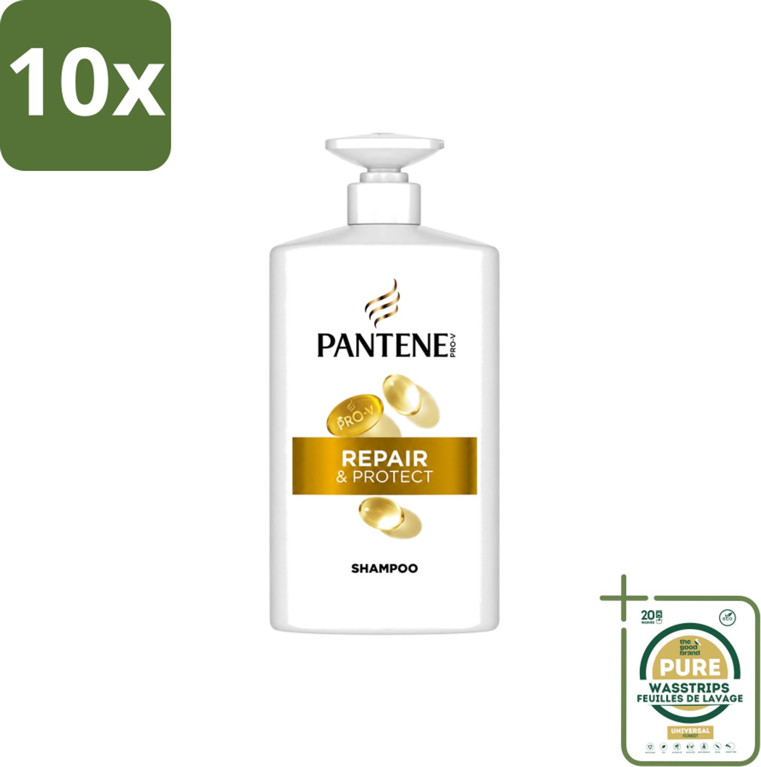 10 x Pantene - Pro-V – Shampoo – Repair & Protect – 1000 ml - Wasstrips - Haarschade - Haarbescherming - Haarversterking - Haarverzorging - Schade Door Stylen