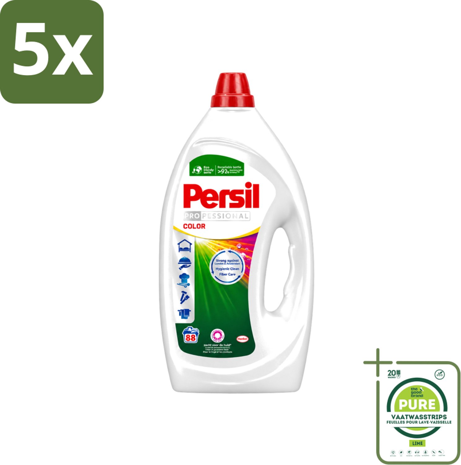 5 x Persil Professional Color - Vloeibaar Wasmiddel - Gekleurde Was - 88 Wasbeurten - Grootverpakking - Vaatwasstrips - Gekleurde Was - Vlekverwijdering - Wasmiddel - Wasresultaat - Wasfrisheid