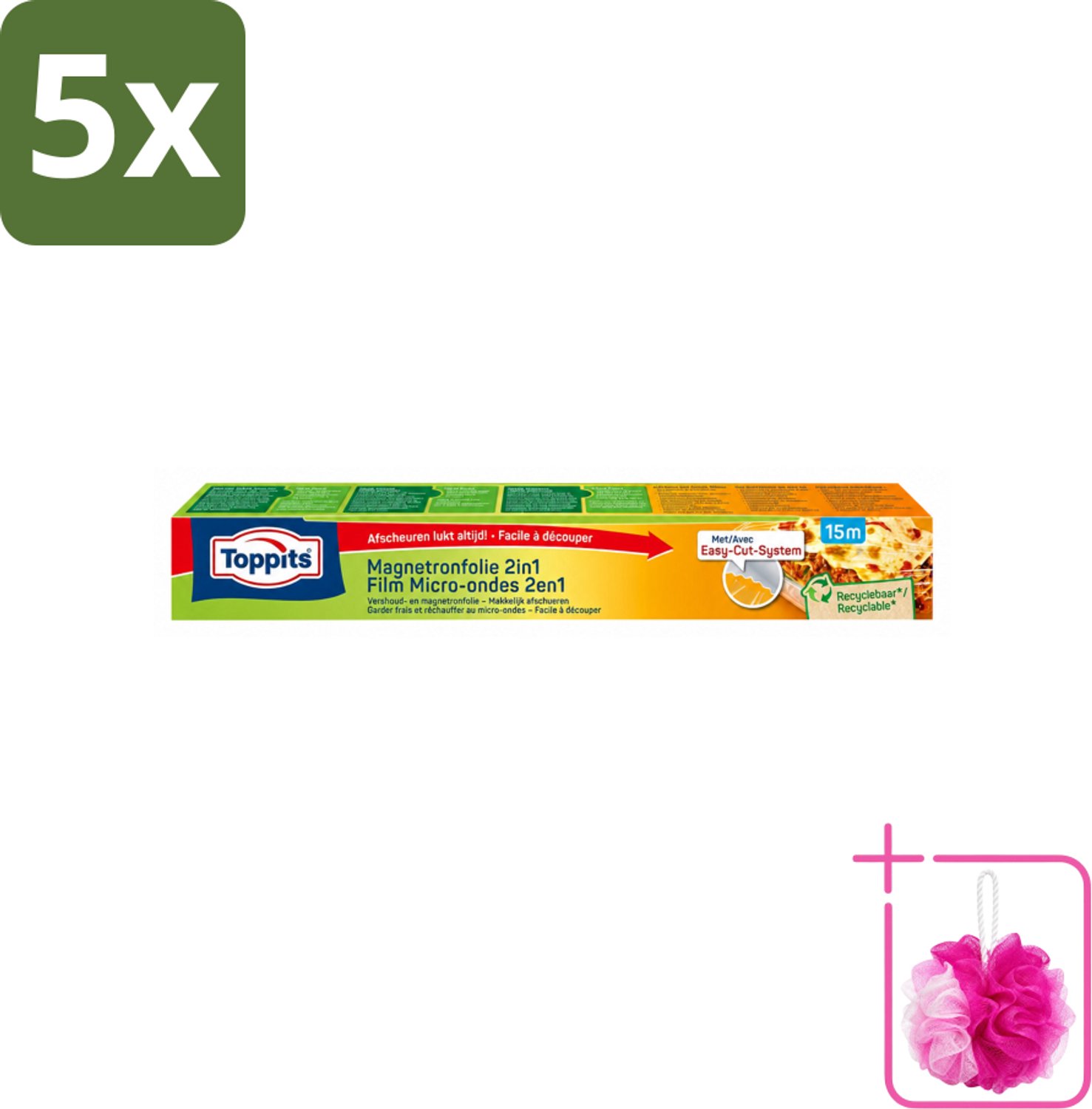 5 x Toppits – Magnetronfolie 2-in-1 – 15 m - Bulkverpakking - Magnetronfolie - Douchemop - Bewaren