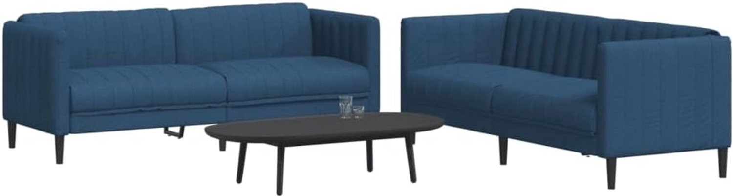 2-delige bankstel blauwe stof, duurzame bekleding en ademende bekleding voor optimaal zitgevoel, moderne woonkamerset met stabiele steunpoten en dik