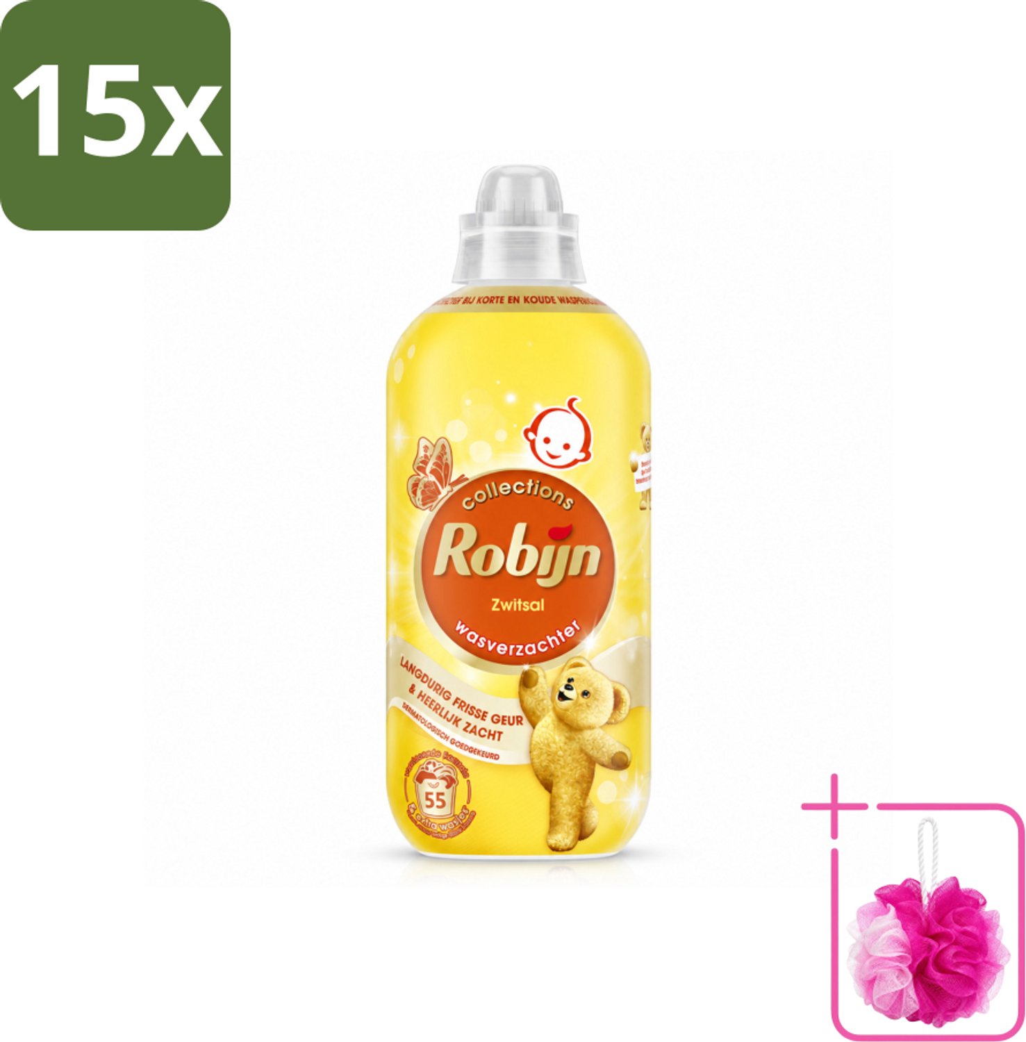 15 x Robijn – Wasverzachter – Zwitsal – 1,1 L - Bulkverpakking - Wasverzachter - Douchemop - Wasgeur