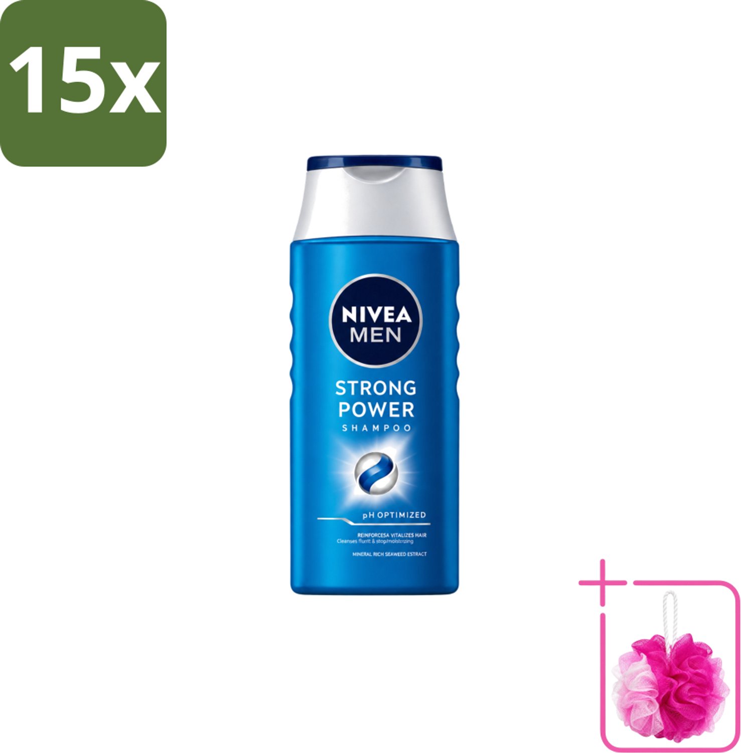 15 x NIVEA MEN – Shampoo – Strong Power – 250 ml - Bulkverpakking - Sterker haar - Douchemop - Vol haar