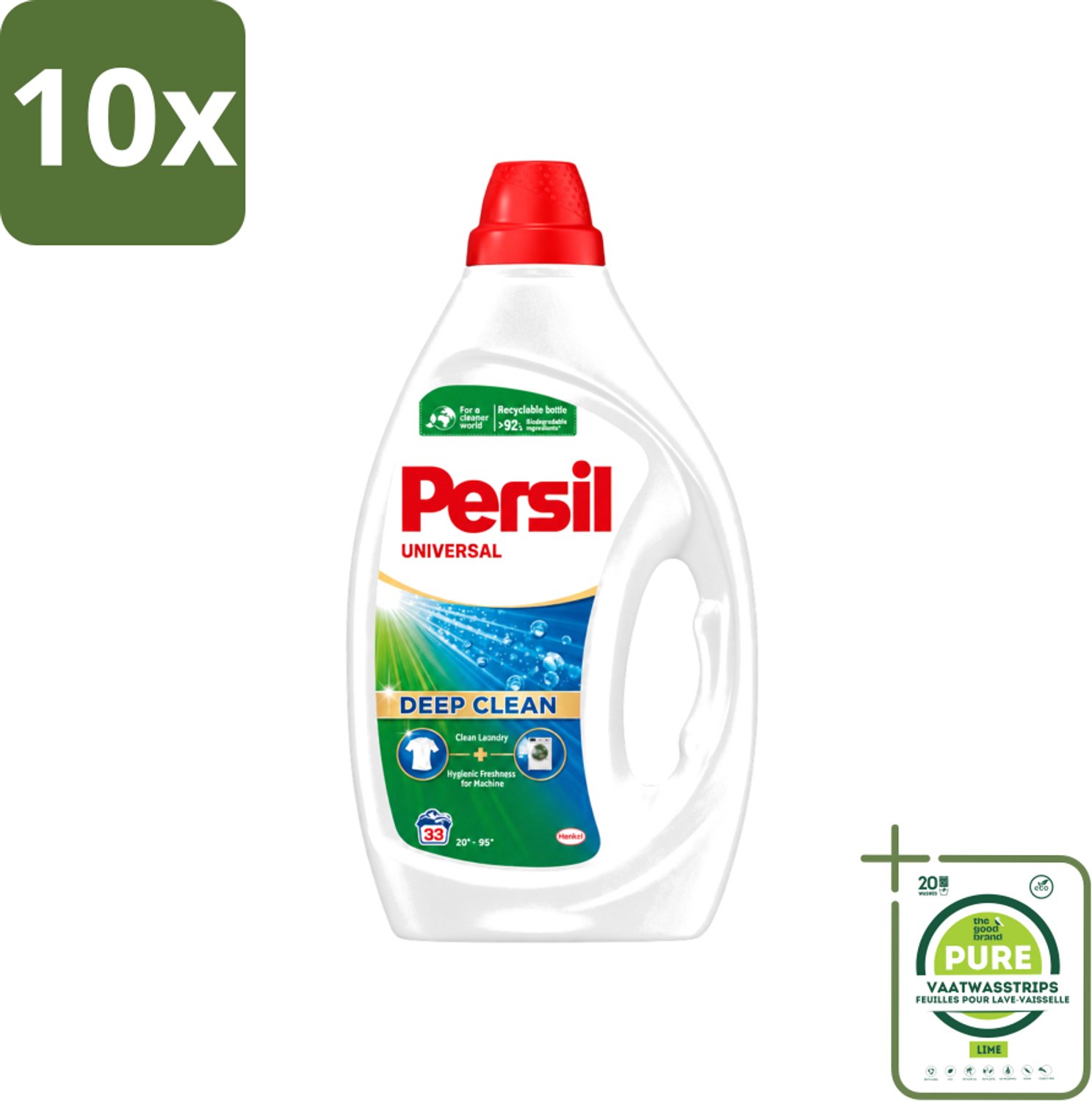 10 x Persil Universal - Vloeibaar Wasmiddel - Witte en Gekleurde Was - 33 Wasbeurten - Grootverpakking - Vaatwasstrips - Persil Universal Gel - Wasmiddel - Vlekverwijdering - Frisheid - Wasmachine