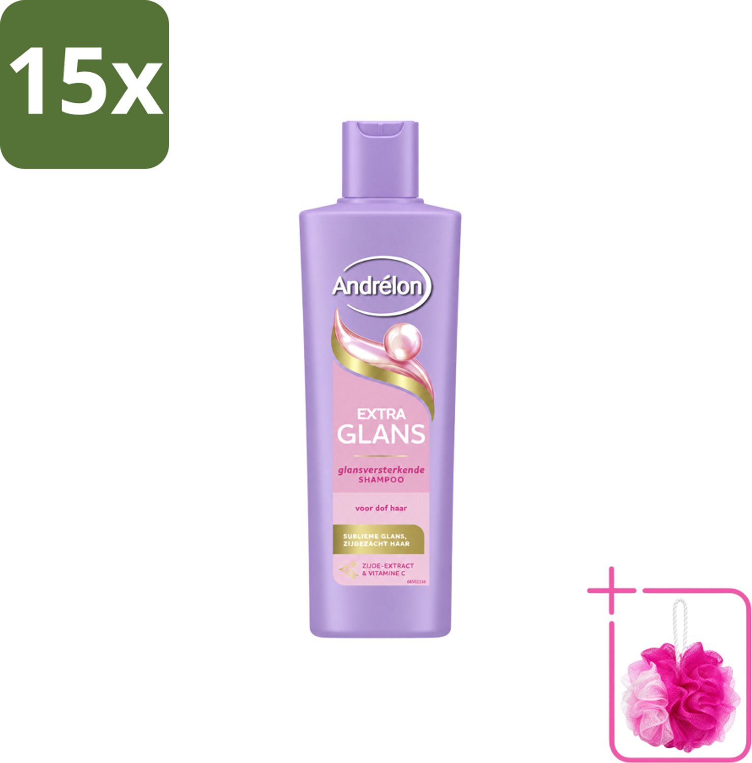 15 x Andrélon – Shampoo – Extra Glans – 250 ml - Bulkverpakking - Glans haar - Douchemop - Stralend haar