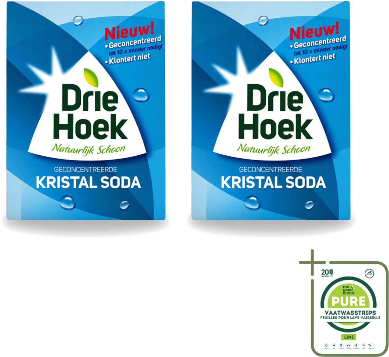 2 x Driehoek – Kristal Soda – 600 gr - Grootverpakking - Vaatwasstrips - Schoonmaakmiddel - Kristal Soda - Vuil Verwijderen - Geuren Verwijderen - Afvoer Reinigen