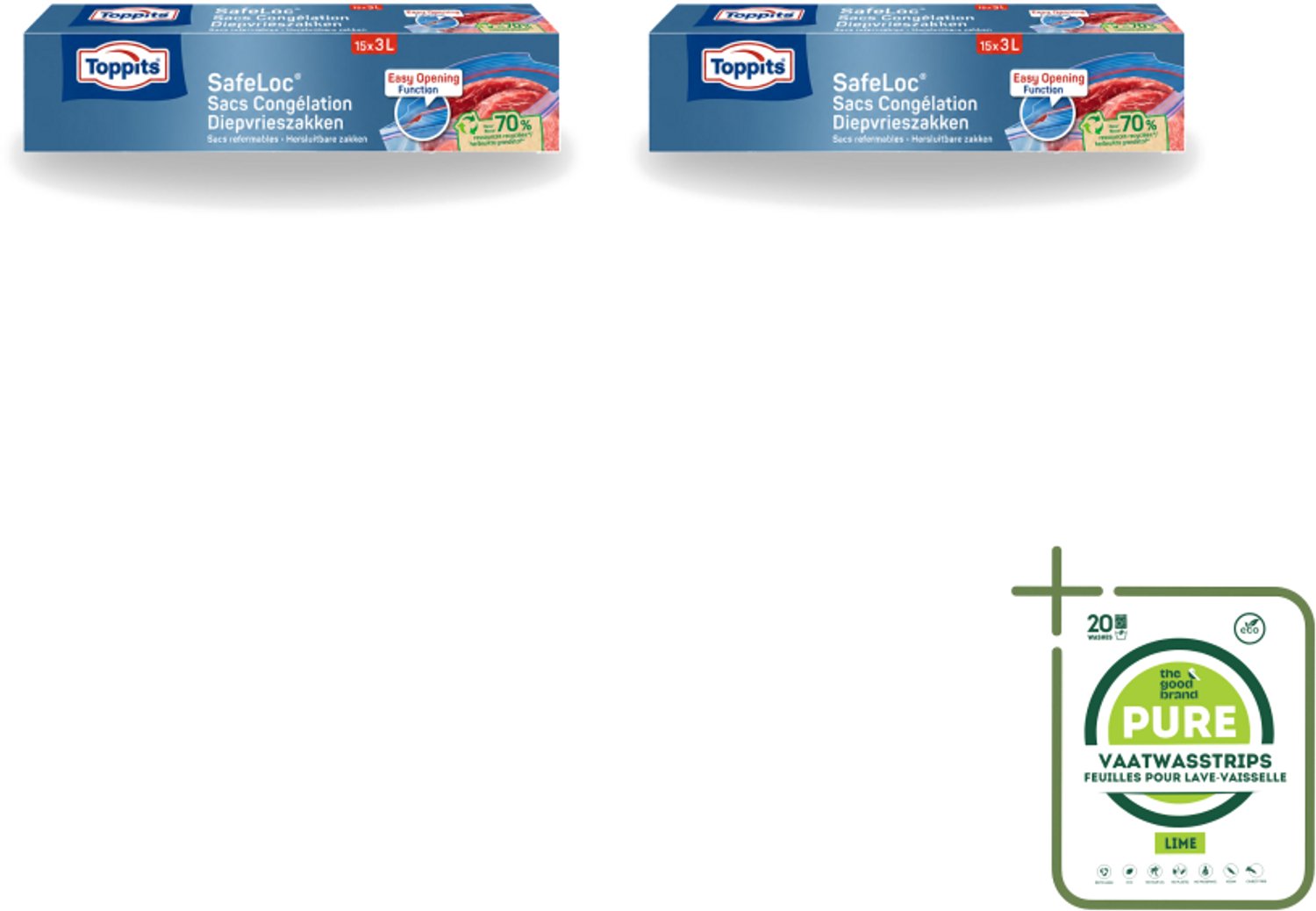 2 x Toppits – Safeloc Zip-Diepvrieszakken – 3 Liter – 15 Zakjes - Grootverpakking - Vaatwasstrips - Diepvrieszakken - Dubbele Sluiting - Voedselbescherming - Invriezen - Opwarmen
