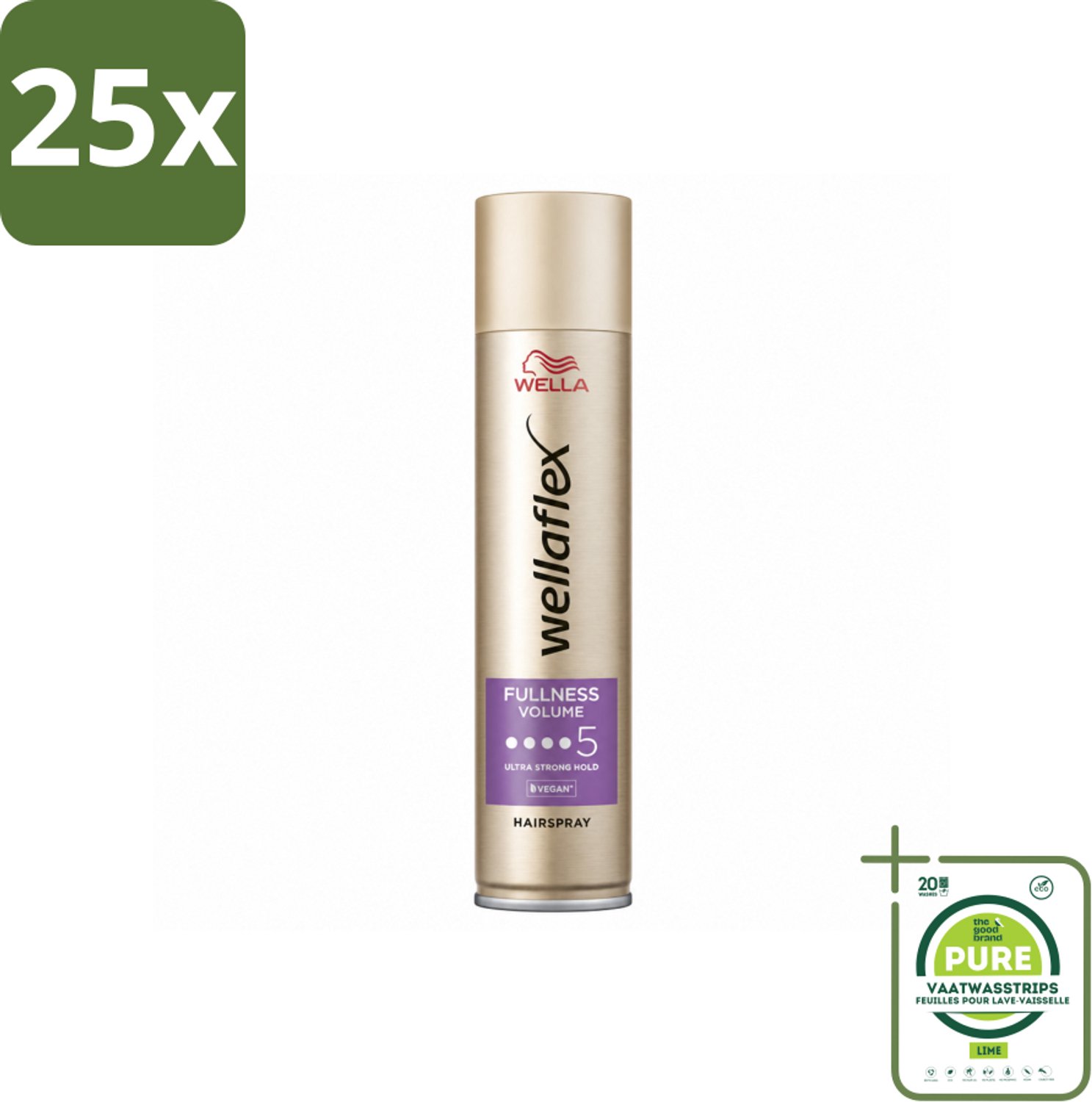 25 x Wella – Flex Fullness Volume Ultra Strong – Haarspray – 250 ml - Grootverpakking - Vaatwasstrips - Haarspray - Volume - Volle Haar - Fijn Haar - UV Bescherming