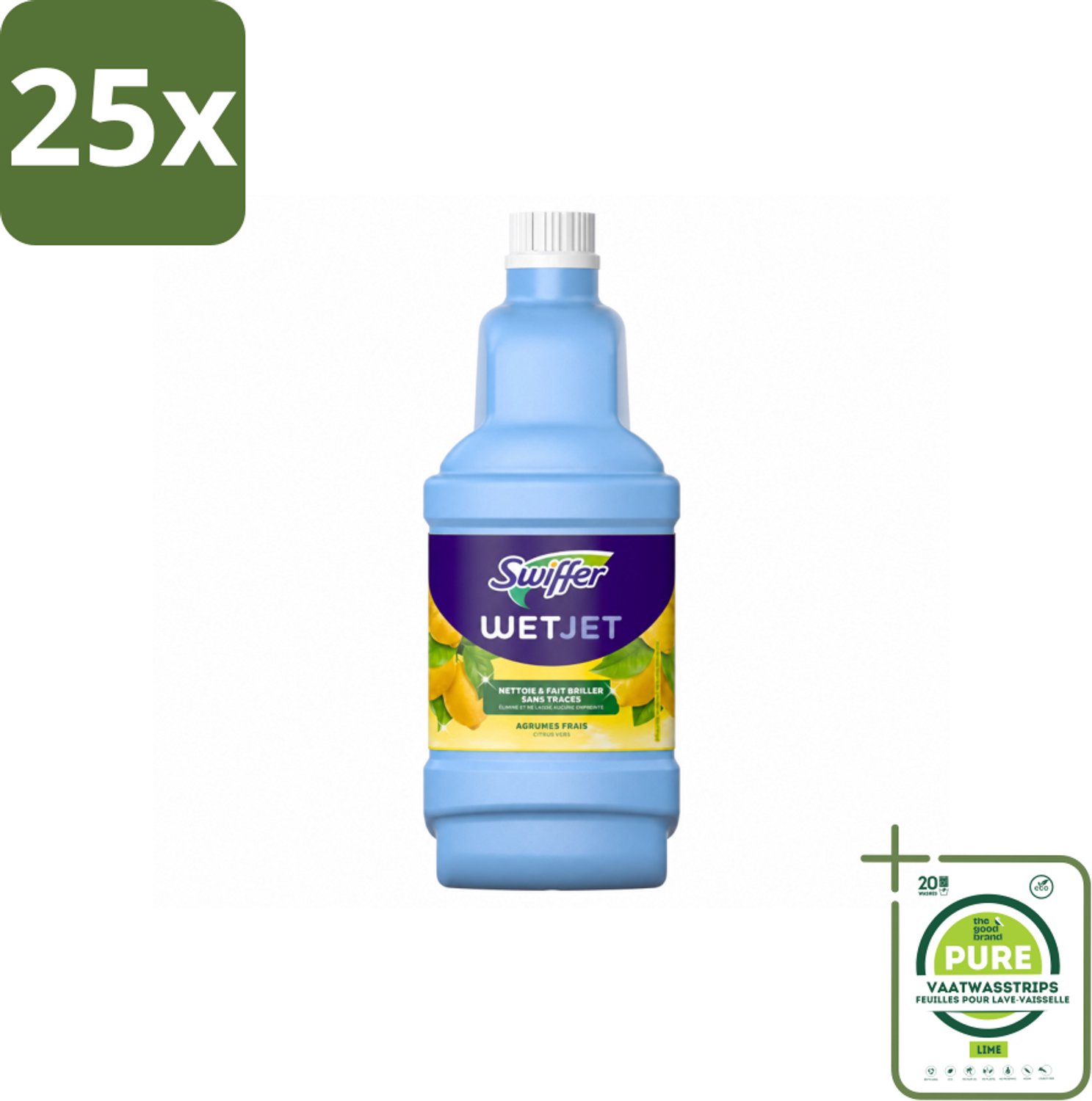 25 x Swiffer - WetJet Reinigingsmiddel – Dweilsysteem Navulling – Alles-in-één – 1,25 L - Grootverpakking - Vaatwasstrips - Vloerreiniging - Vet En Vlekken Verwijderen - Doekjes Met Vasthoudtechnologie - Spraymop - Dubbele Jetspray