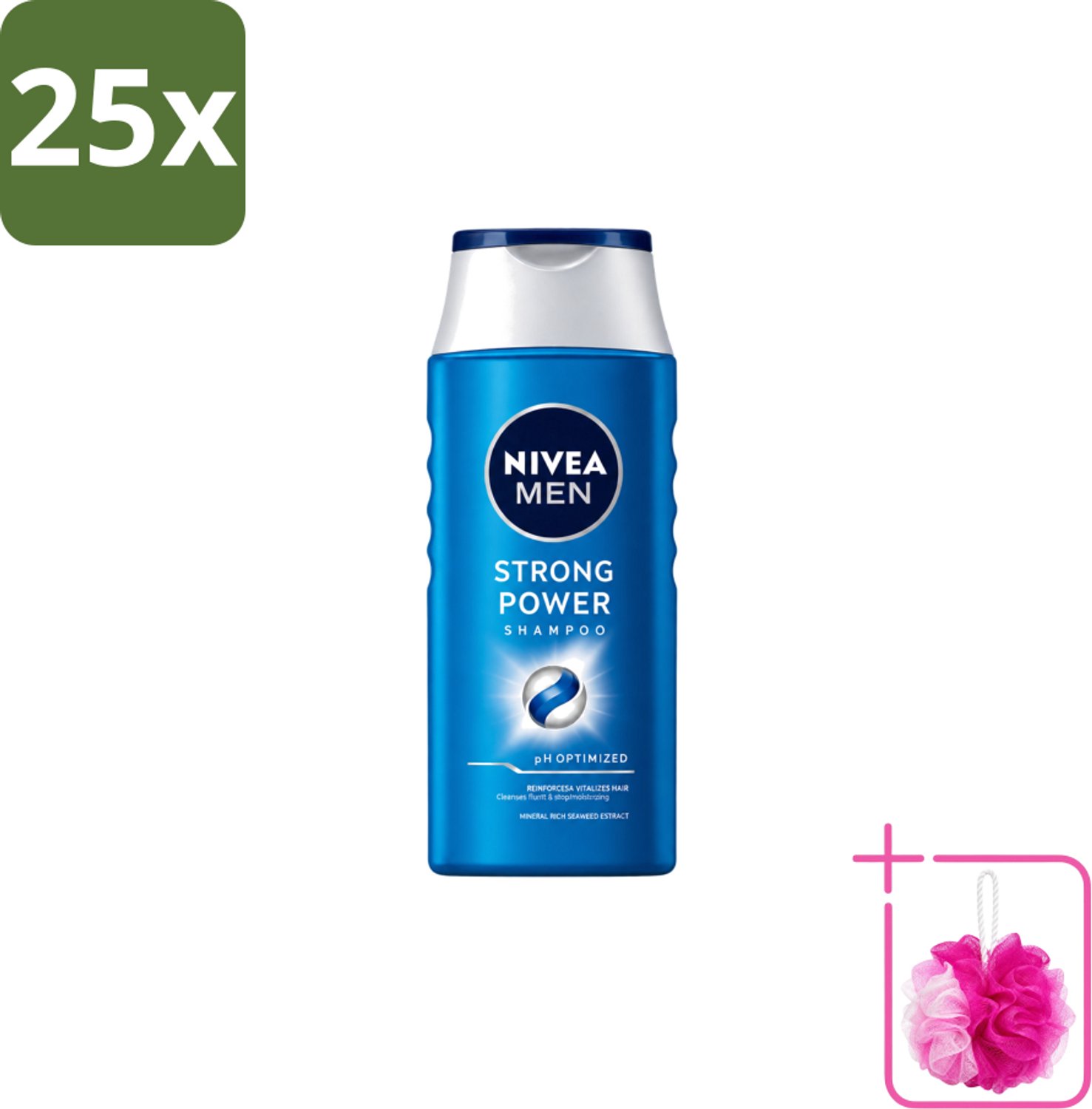25 x NIVEA MEN – Shampoo – Strong Power – 250 ml - Bulkverpakking - Sterker haar - Douchemop - Vol haar