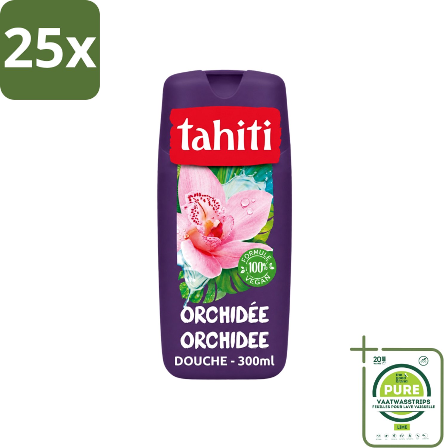 25 x Tahiti - Douchegel - Orchidee - 100% Vegan - 300 ml - Grootverpakking - Vaatwasstrips - Douchegel Orchidee - Orchidee Geur - Hydraterende Douchegel - Verzorgende Douchegel - Bloemige Geur
