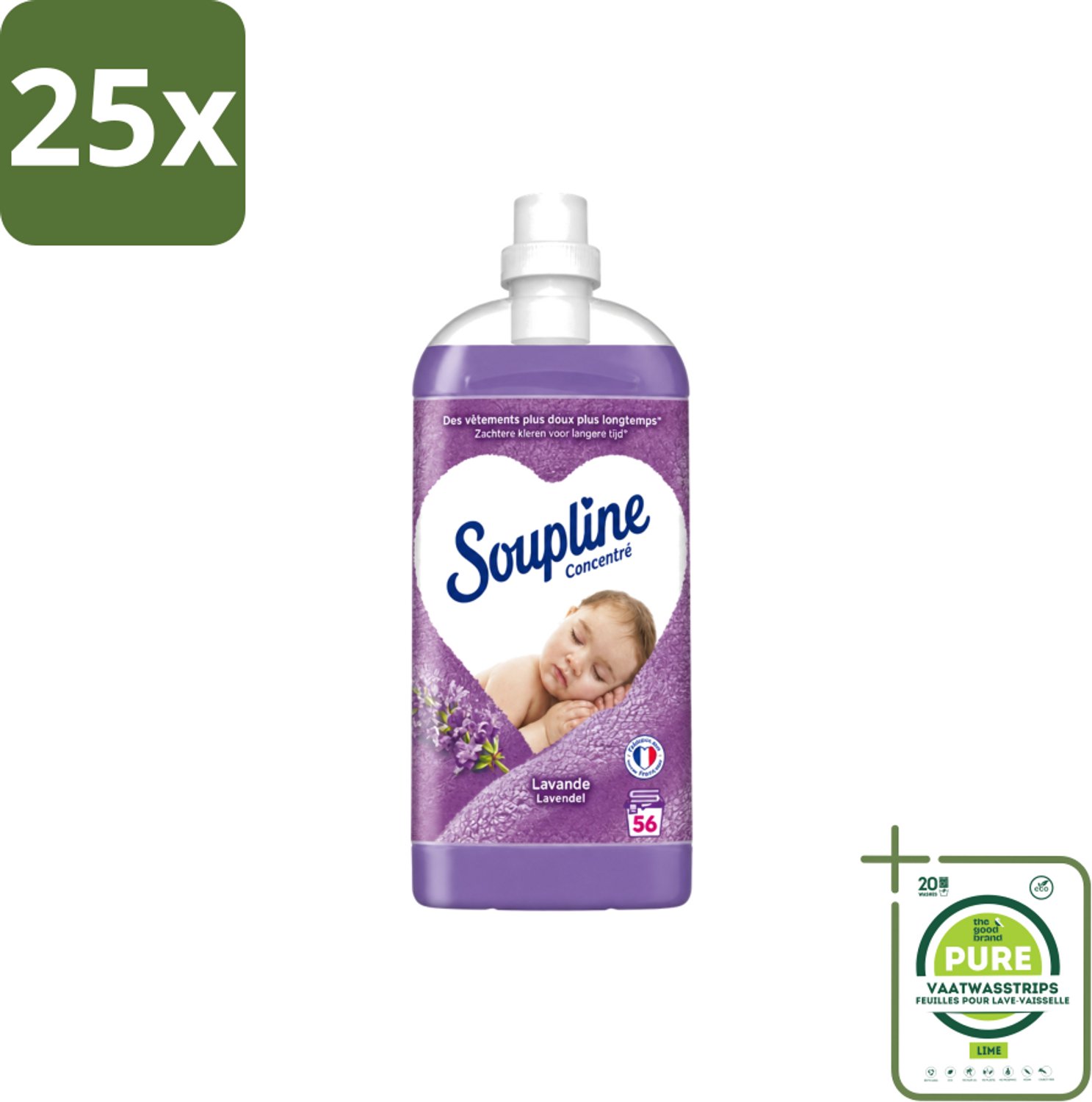 25 x Soupline - Wasverzachter - Lavendel - 56 Wasbeurten - 1.3L - Grootverpakking - Vaatwasstrips - Wasverzachter - Wasgoed Verzachten - Lavendel Geur - Wasgoed Verzorgen - Wasverzachter Lavendel